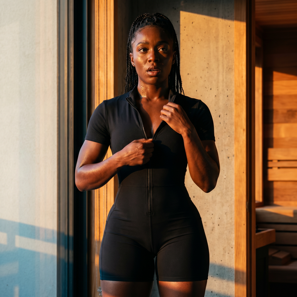 Orbital Archive Quarter Zip Romper - Biker Short Unitard, Short Sleeve Activewear Jumpsuit, Spandex Bodysuit with Pockets, Workout Bodycon