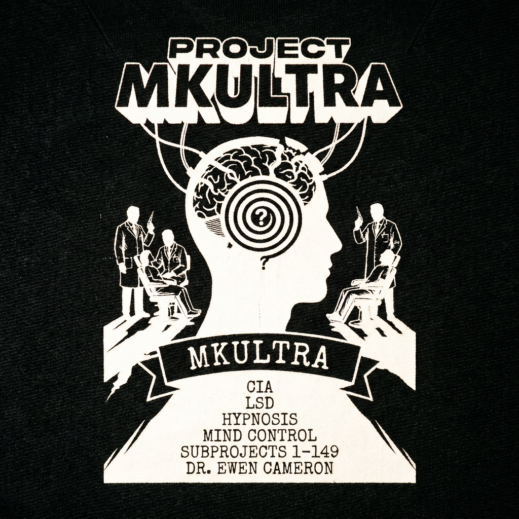 MKUltra CIA Conspiracy Tank Top | Raw Edge French Terry Boxy Muscle Tee, Sci-fi Streetwear