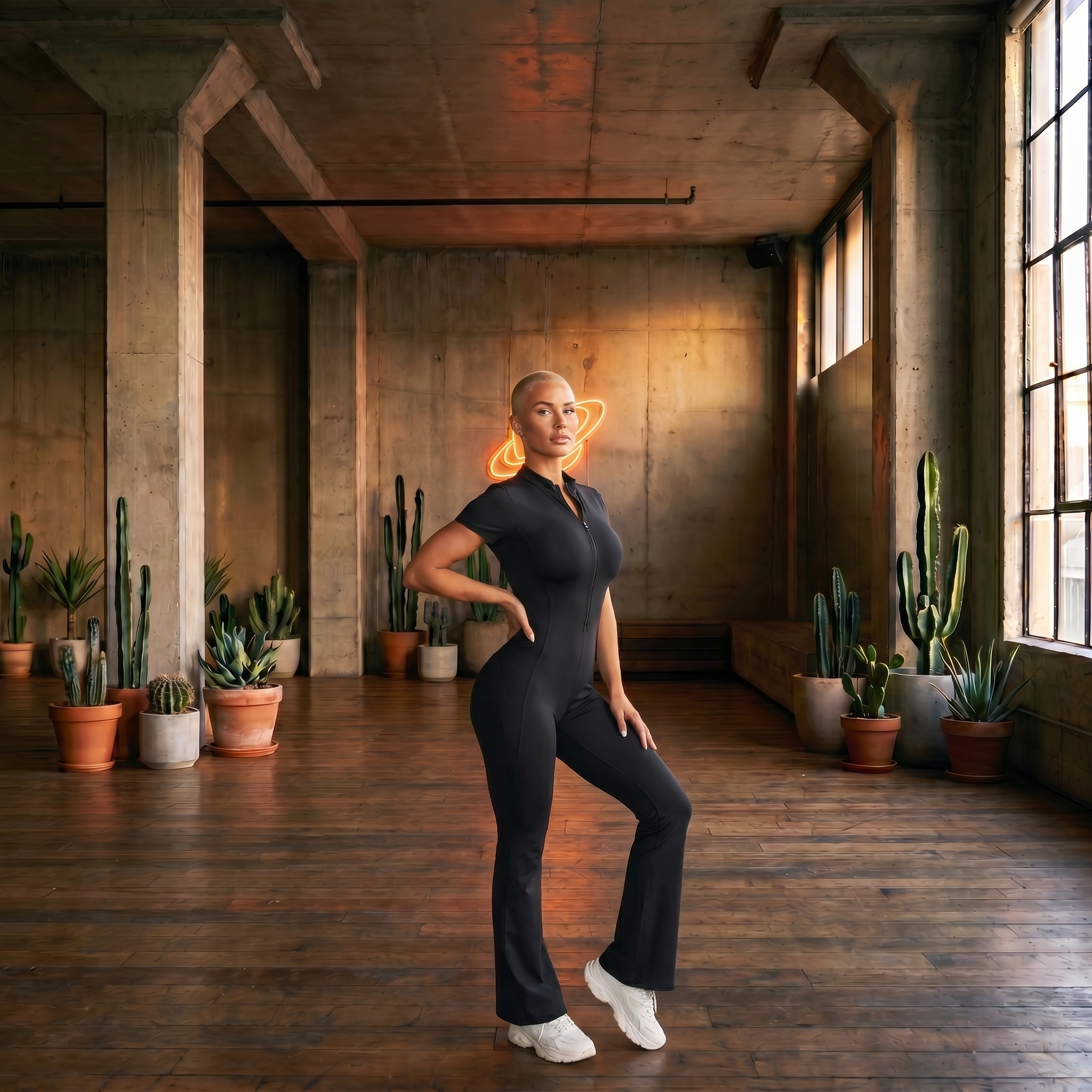 Orbital Archive Women's Tight Flared Leg Quarter-Zip Jumpsuit