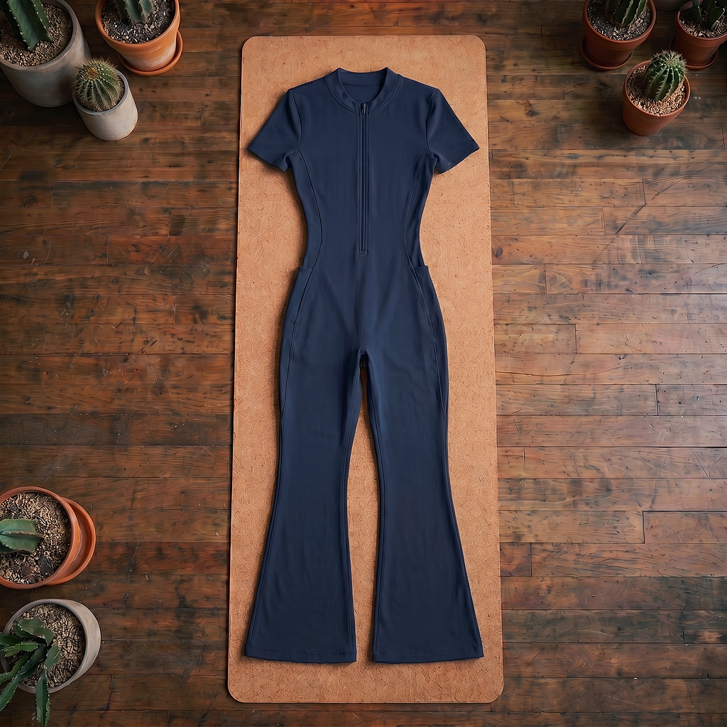Orbital Archive Women's Tight Flared Leg Quarter-Zip Jumpsuit