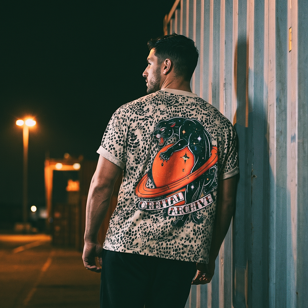 Vintage Space Panther Cheetah Print Boxy T-Shirt | Retro Graphic Tee | Heavyweight Streetwear Tee
