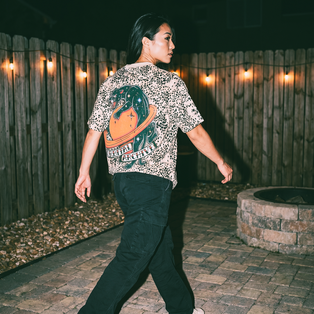 Vintage Space Panther Cheetah Print Boxy T-Shirt | Retro Graphic Tee | Heavyweight Streetwear Tee
