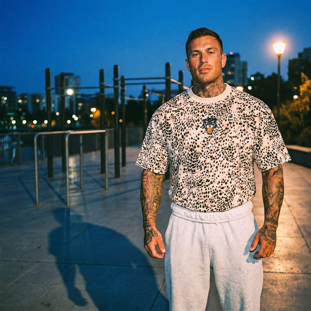 Vintage Space Panther Cheetah Print Boxy T-Shirt | Retro Graphic Tee | Heavyweight Streetwear Tee