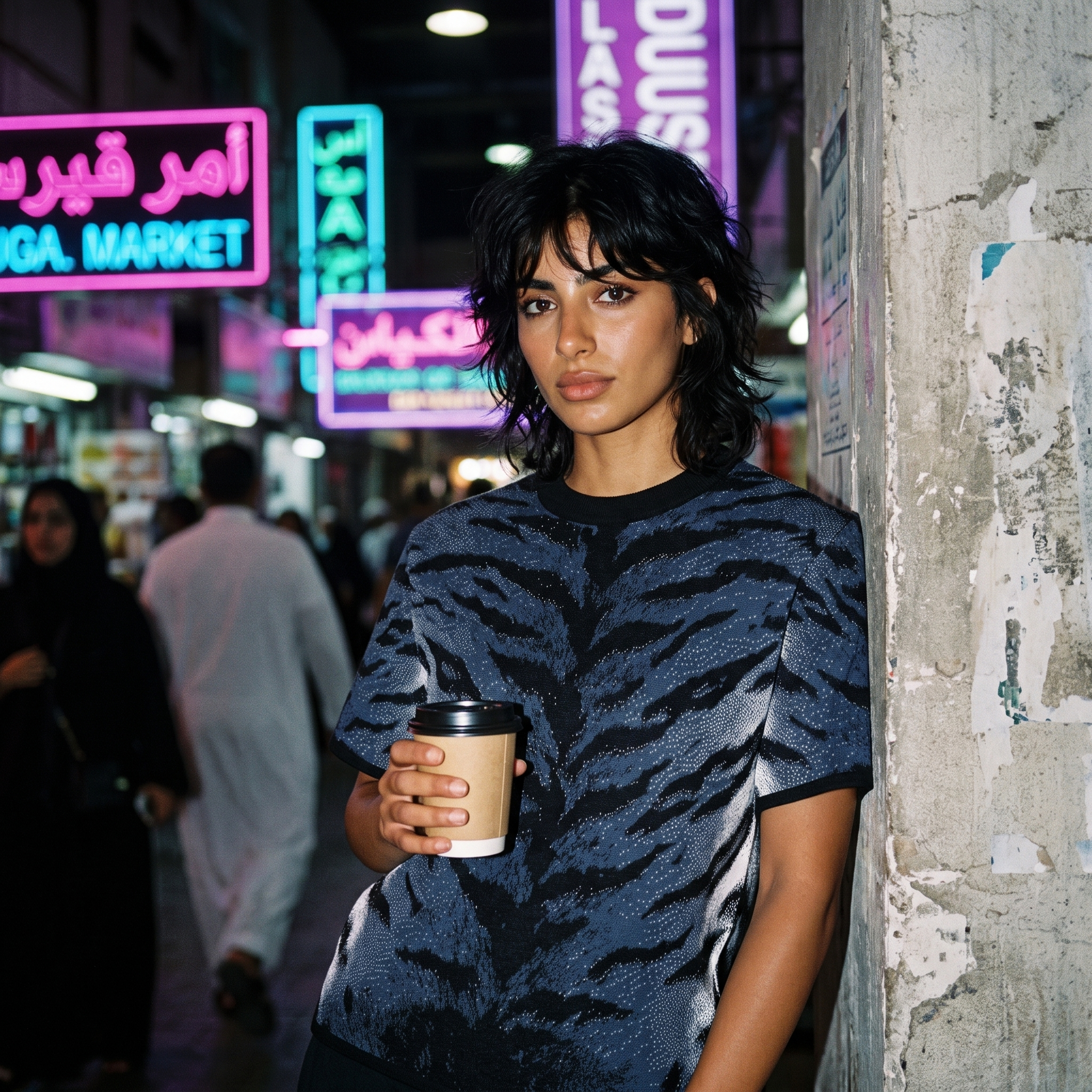 Stormy Blue Tiger Stripe Knitted Tee — Heavyweight Jacquard Knit T-Shirt — Orbital Archive Streetwear Unisex All-Over Pattern Pullover