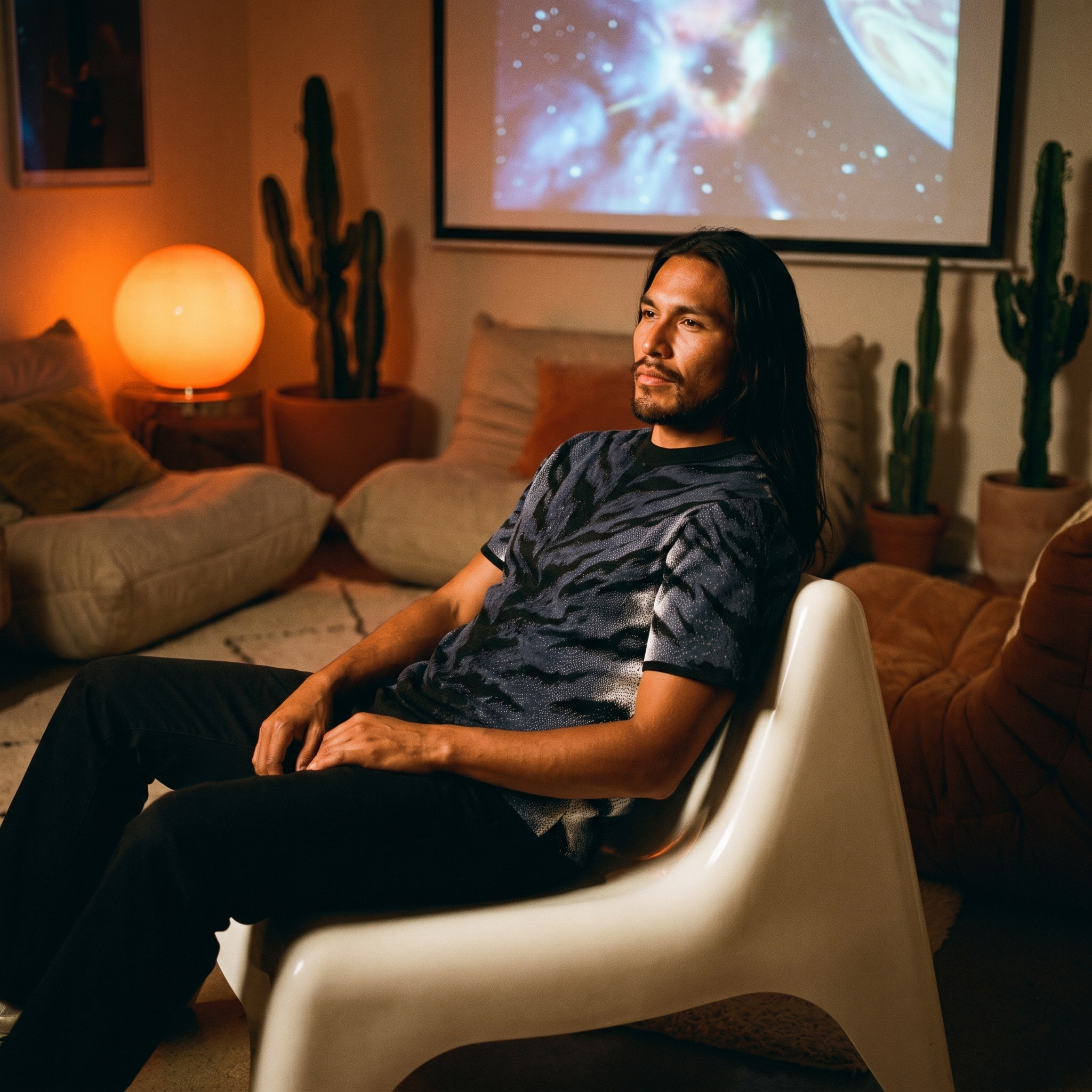 Stormy Blue Tiger Stripe Knitted Tee — Heavyweight Jacquard Knit T-Shirt — Orbital Archive Streetwear Unisex All-Over Pattern Pullover