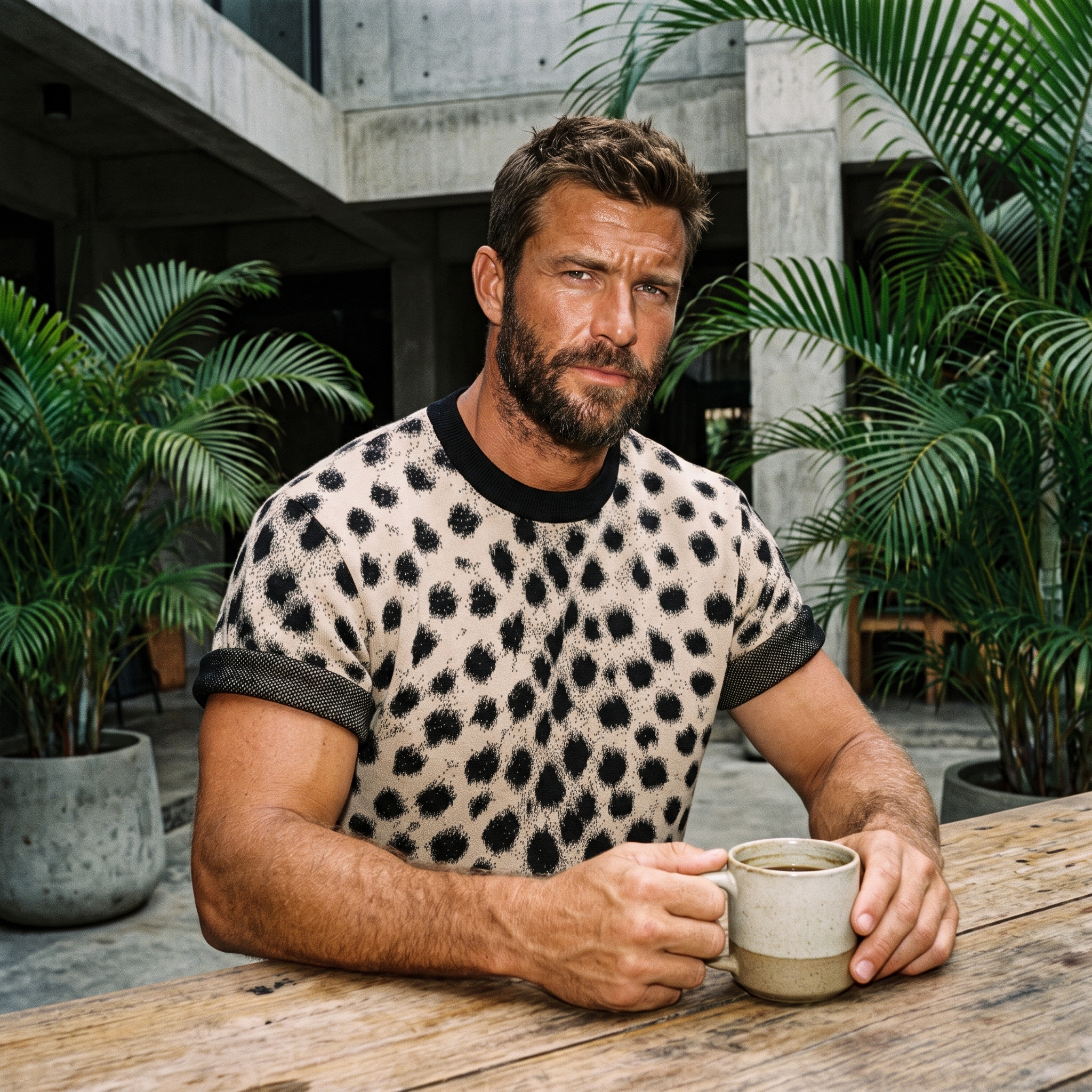 Cheetah Print Knitted T-Shirt — Heavyweight Unisex Jacquard Soft Cotton Blend Knitted Tee — All-Over Animal Print Streetwear