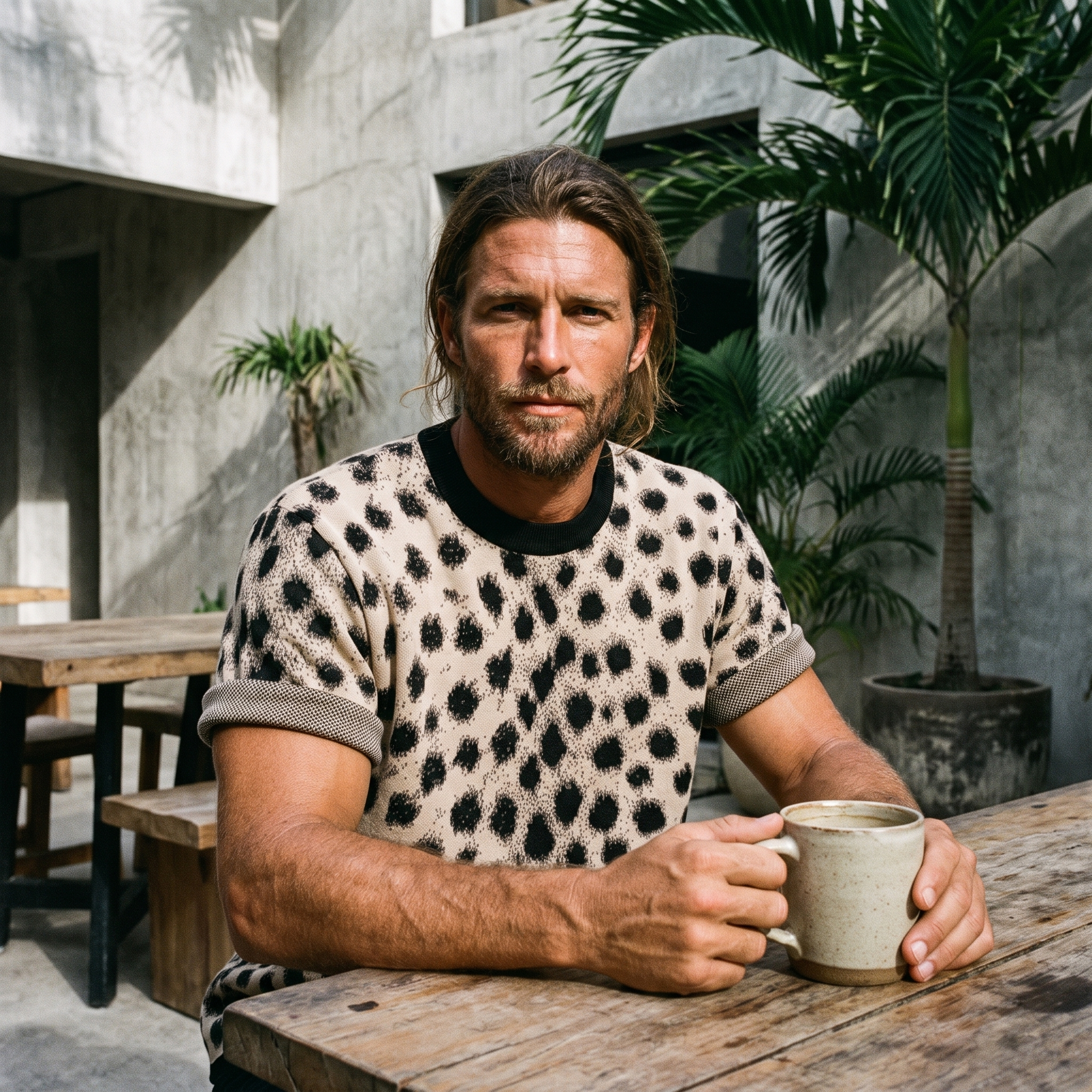 Cheetah Print Knitted T-Shirt — Heavyweight Unisex Jacquard Soft Cotton Blend Knitted Tee — All-Over Animal Print Streetwear