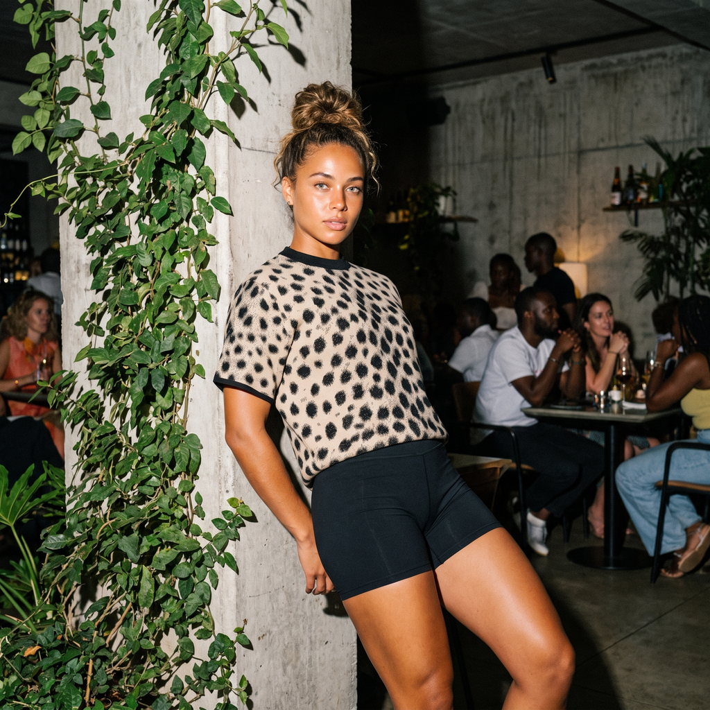 Cheetah Print Knitted T-Shirt — Heavyweight Unisex Jacquard Soft Cotton Blend Knitted Tee — All-Over Animal Print Streetwear
