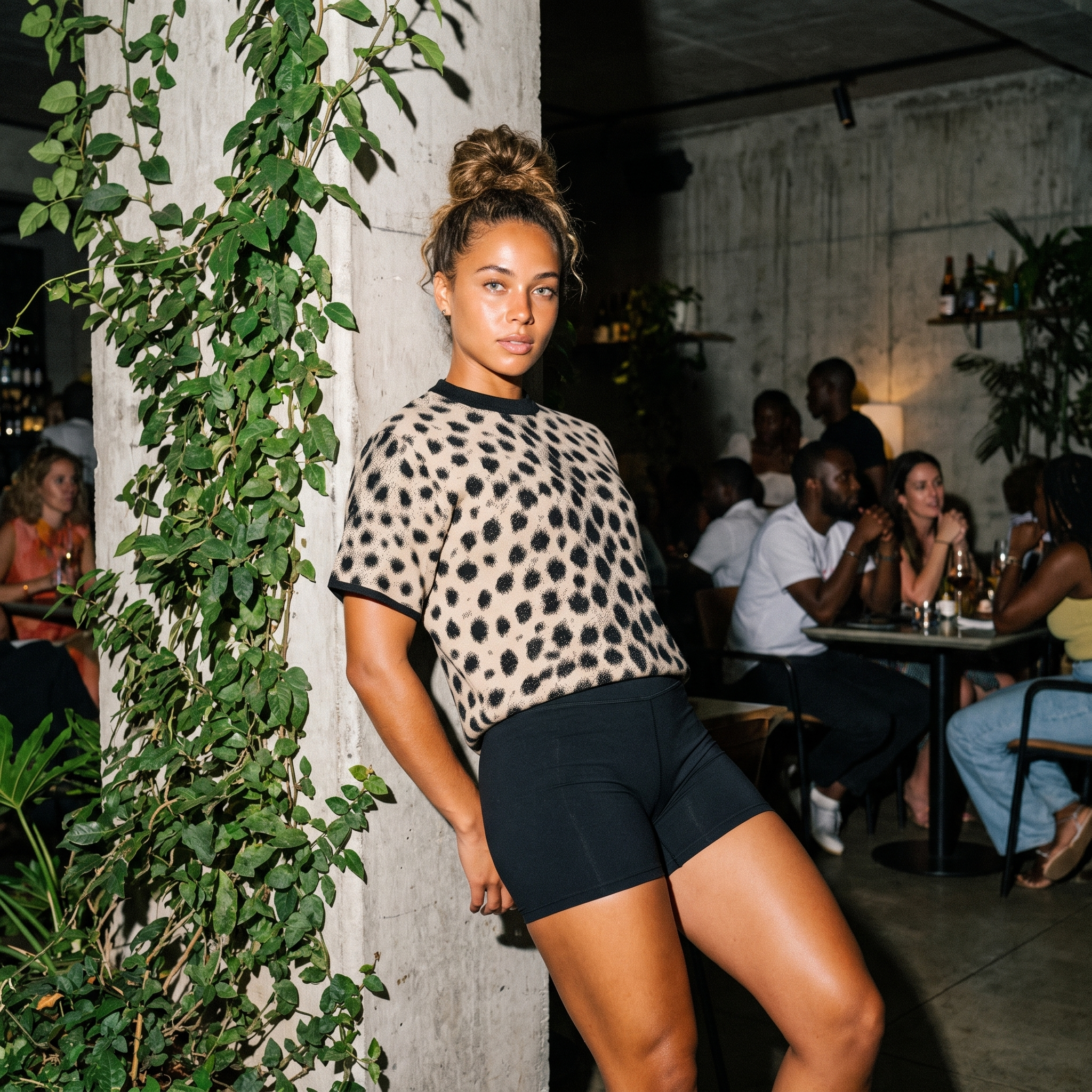 Cheetah Print Knitted T-Shirt — Heavyweight Unisex Jacquard Soft Cotton Blend Knitted Tee — All-Over Animal Print Streetwear