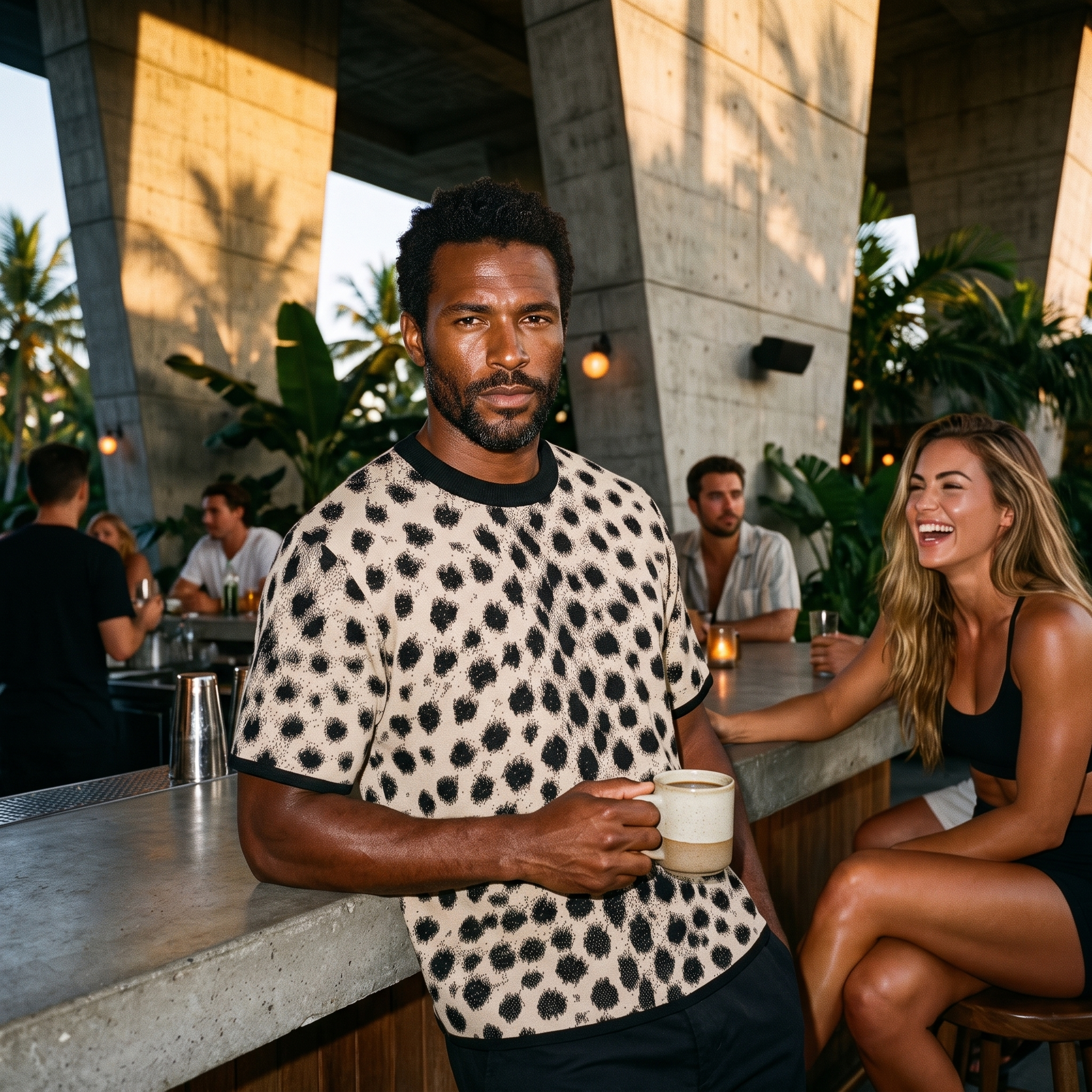 Cheetah Print Knitted T-Shirt — Heavyweight Unisex Jacquard Soft Cotton Blend Knitted Tee — All-Over Animal Print Streetwear