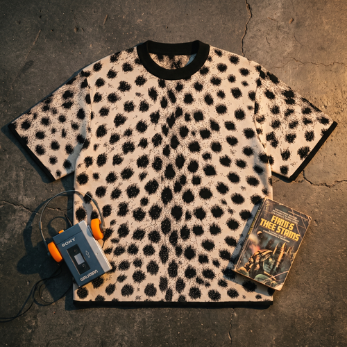 Cheetah Print Knitted T-Shirt — Heavyweight Unisex Jacquard Soft Cotton Blend Knitted Tee — All-Over Animal Print Streetwear