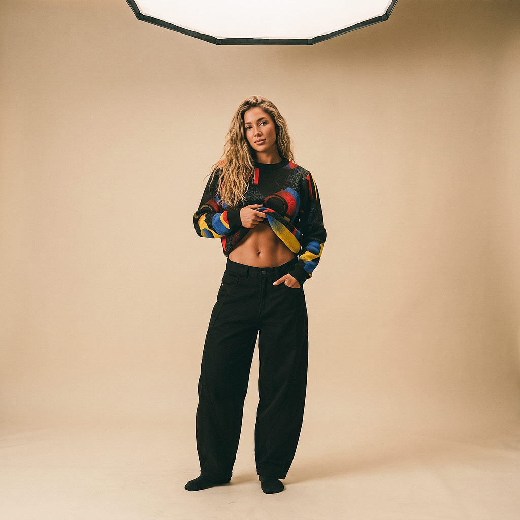 Minoan Abstract Retro-Futurist Jacquard Sweater (Relaxed Fit Edition) — Ancient Future Geometric Knit Relaxed Fit Pullover