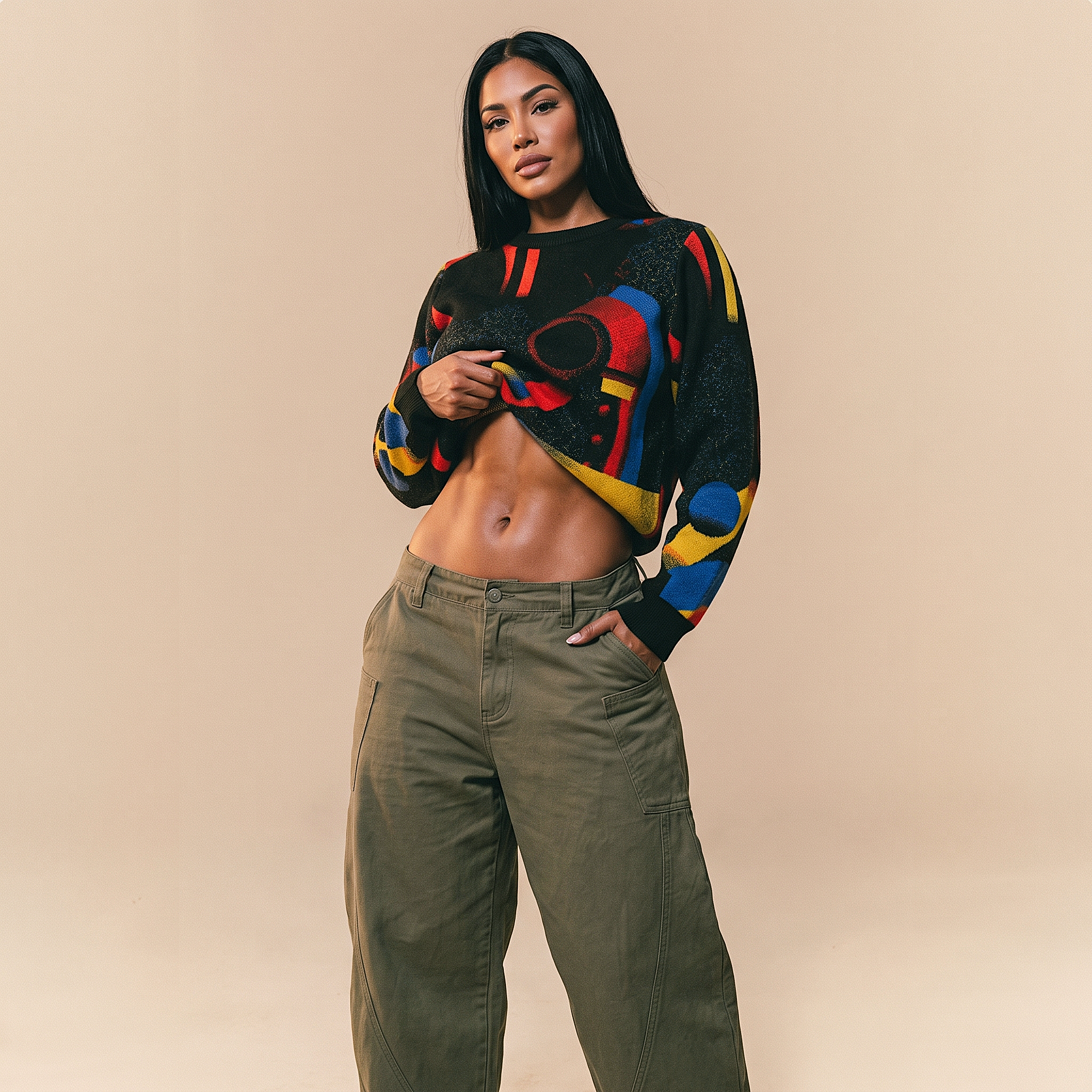 Minoan Abstract Retro-Futurist Jacquard Sweater (Relaxed Fit Edition) — Ancient Future Geometric Knit Relaxed Fit Pullover