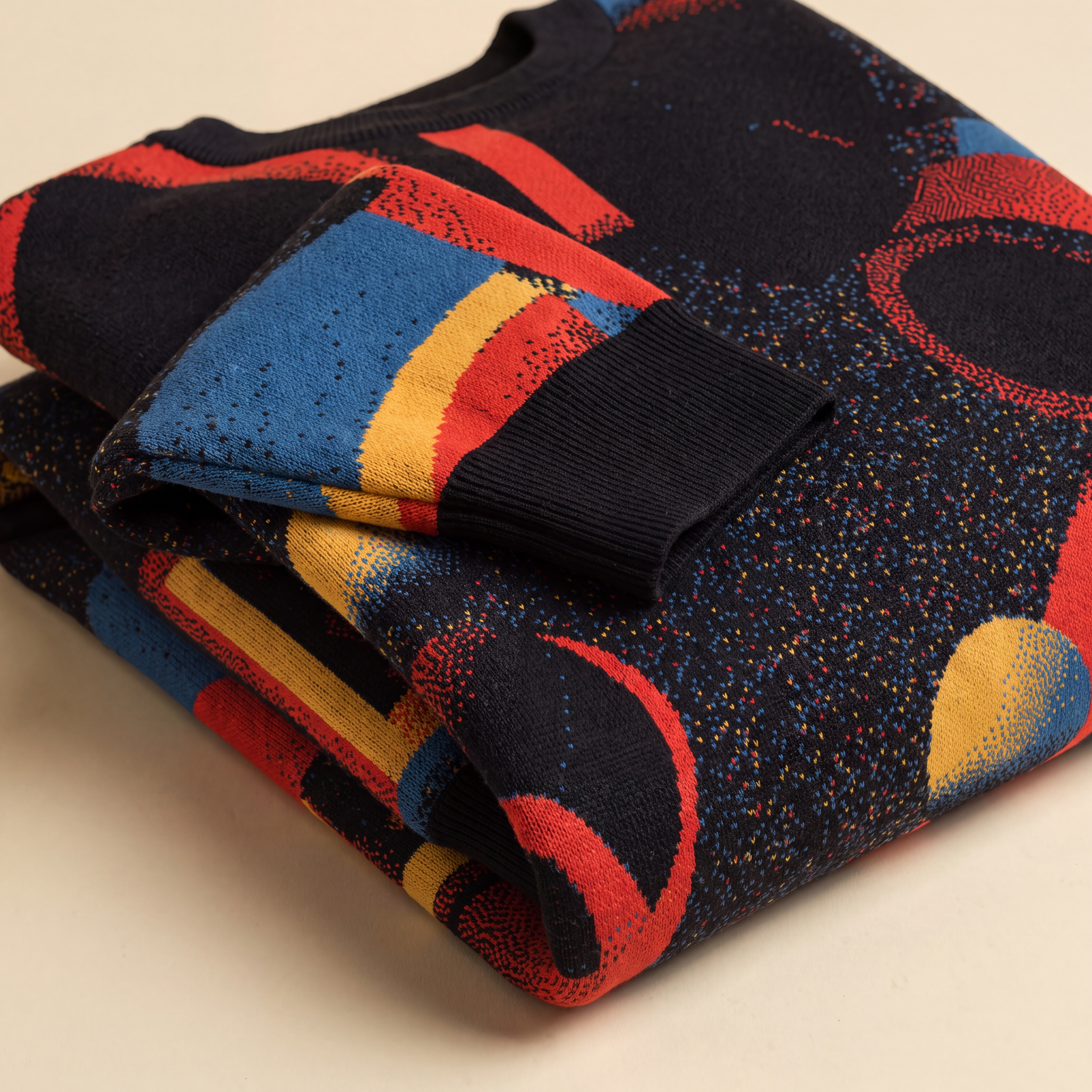 Minoan Abstract Retro-Futurist Jacquard Sweater (Relaxed Fit Edition) — Ancient Future Geometric Knit Relaxed Fit Pullover