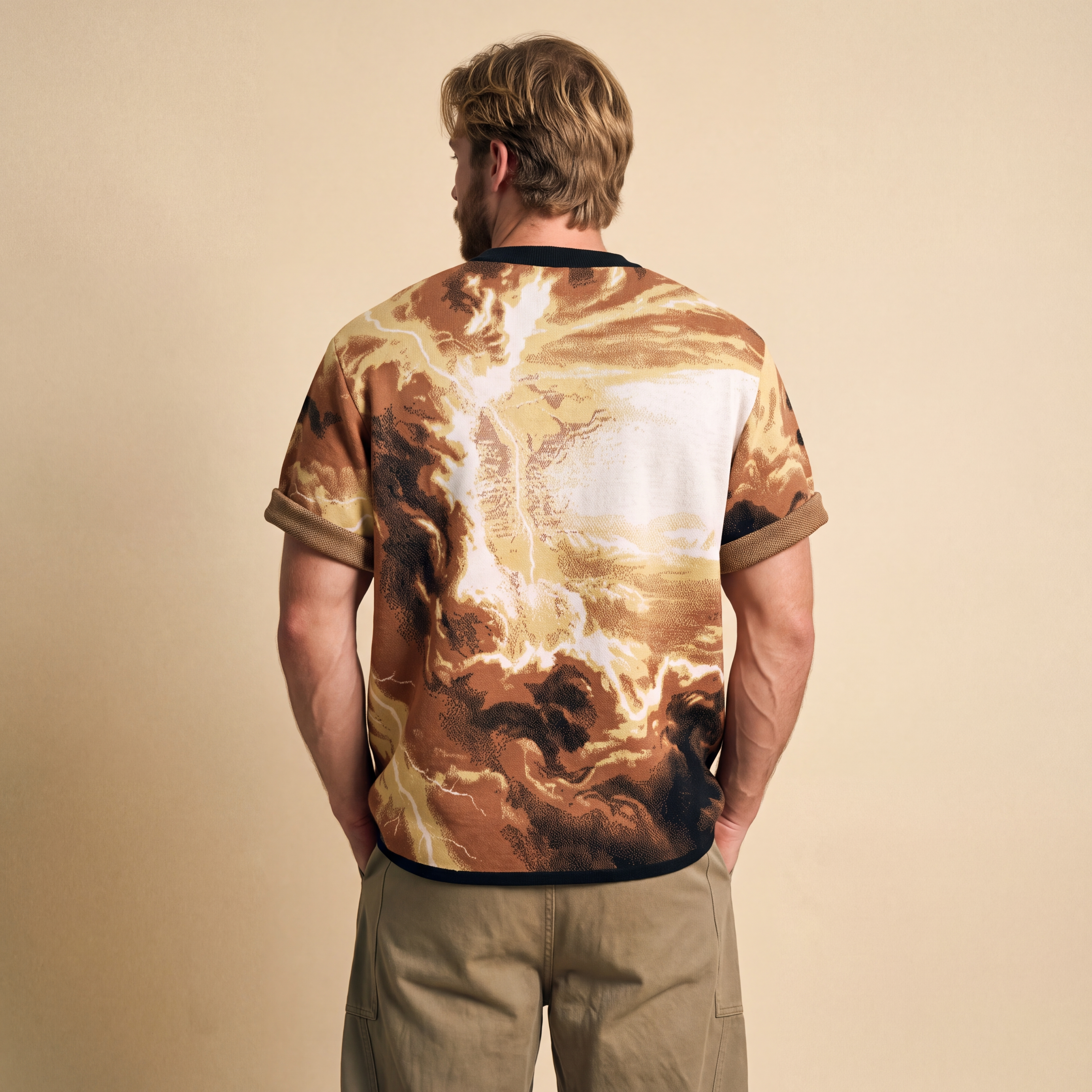 Falling Through Saturn Skies - Retro Sci-Fi Astronaut Knit T-Shirt | Space Age Retrofuturism Streetwear Oversized Woven Jacquard Tee