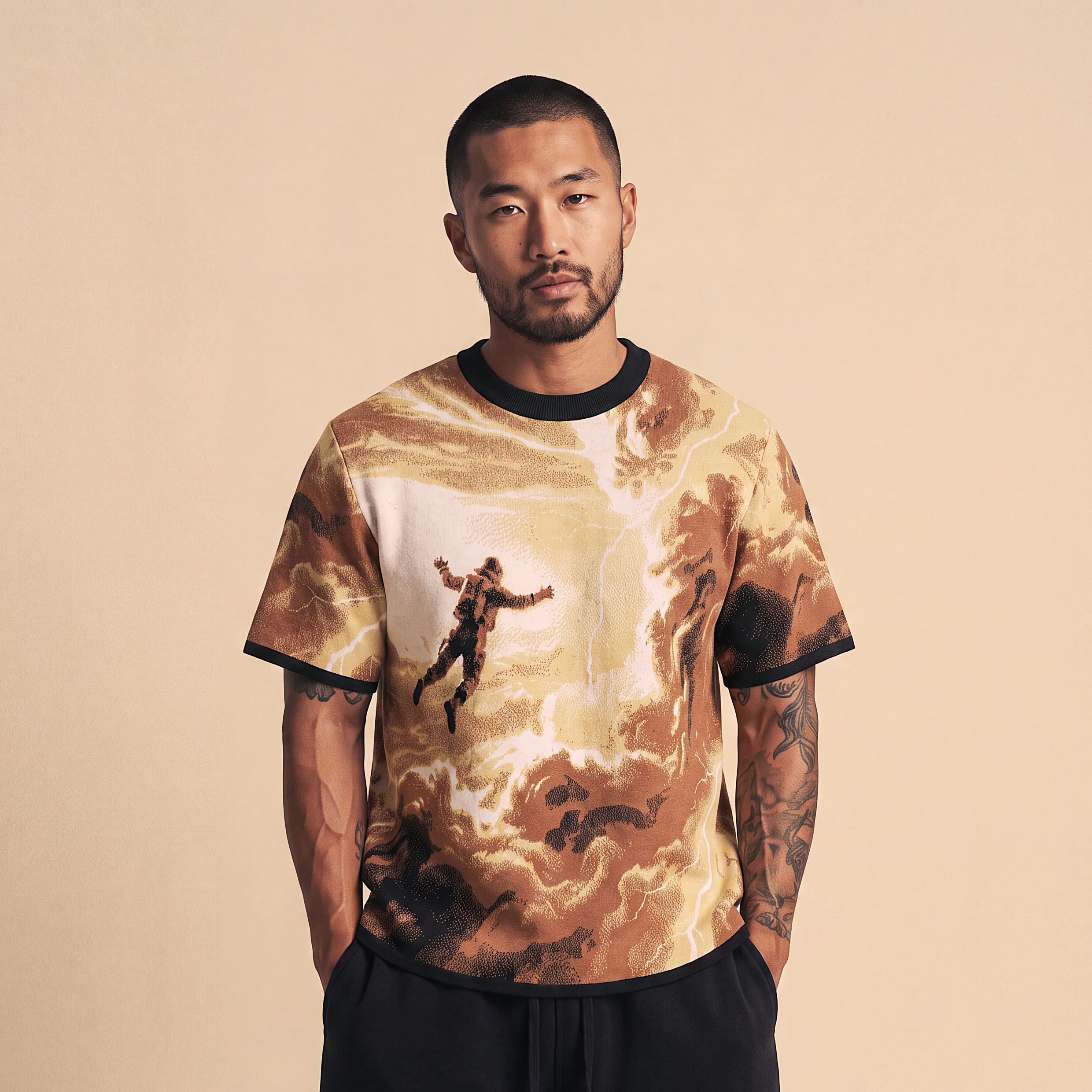 Falling Through Saturn Skies - Retro Sci-Fi Astronaut Knit T-Shirt | Space Age Retrofuturism Streetwear Oversized Woven Jacquard Tee
