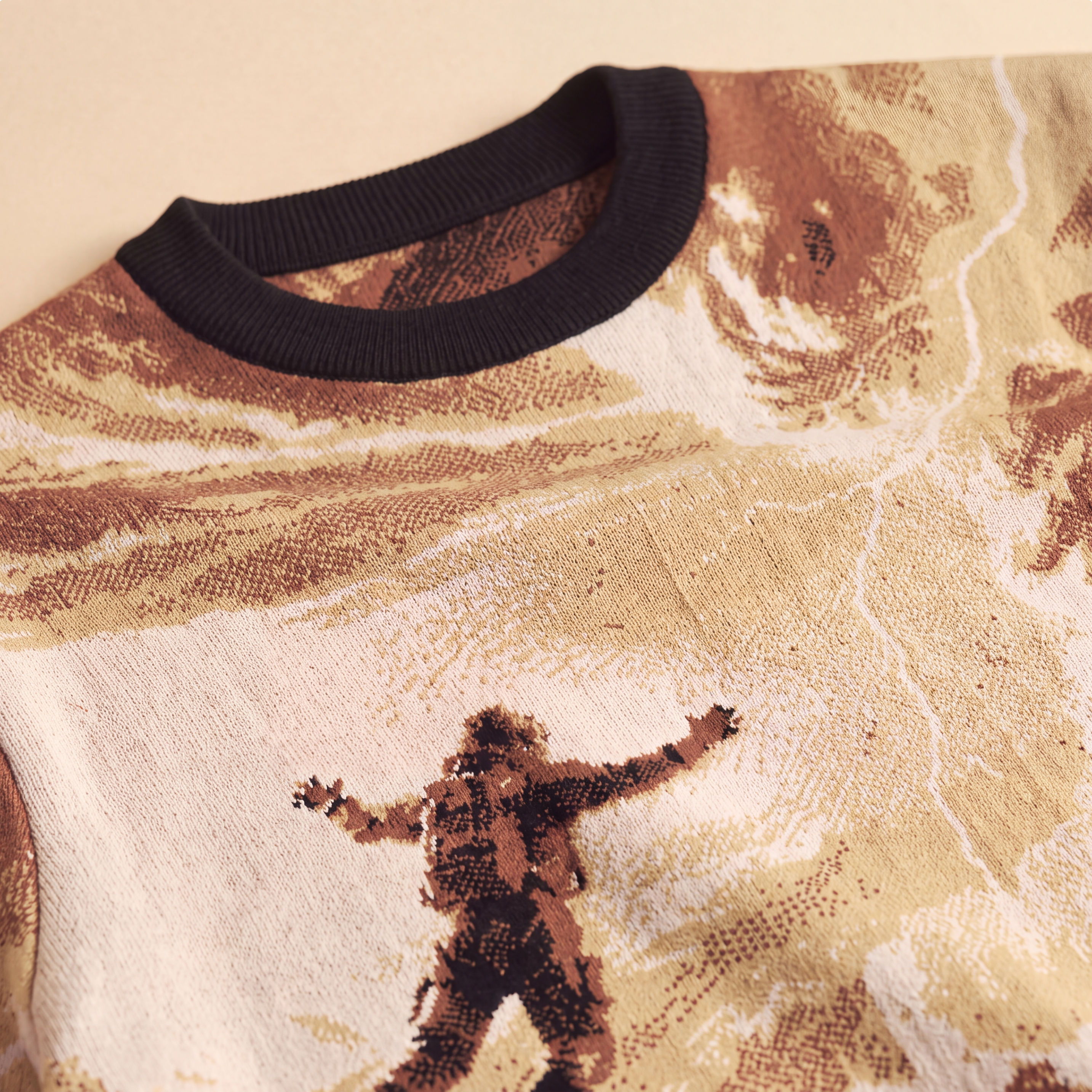 Falling Through Saturn Skies - Retro Sci-Fi Astronaut Knit T-Shirt | Space Age Retrofuturism Streetwear Oversized Woven Jacquard Tee