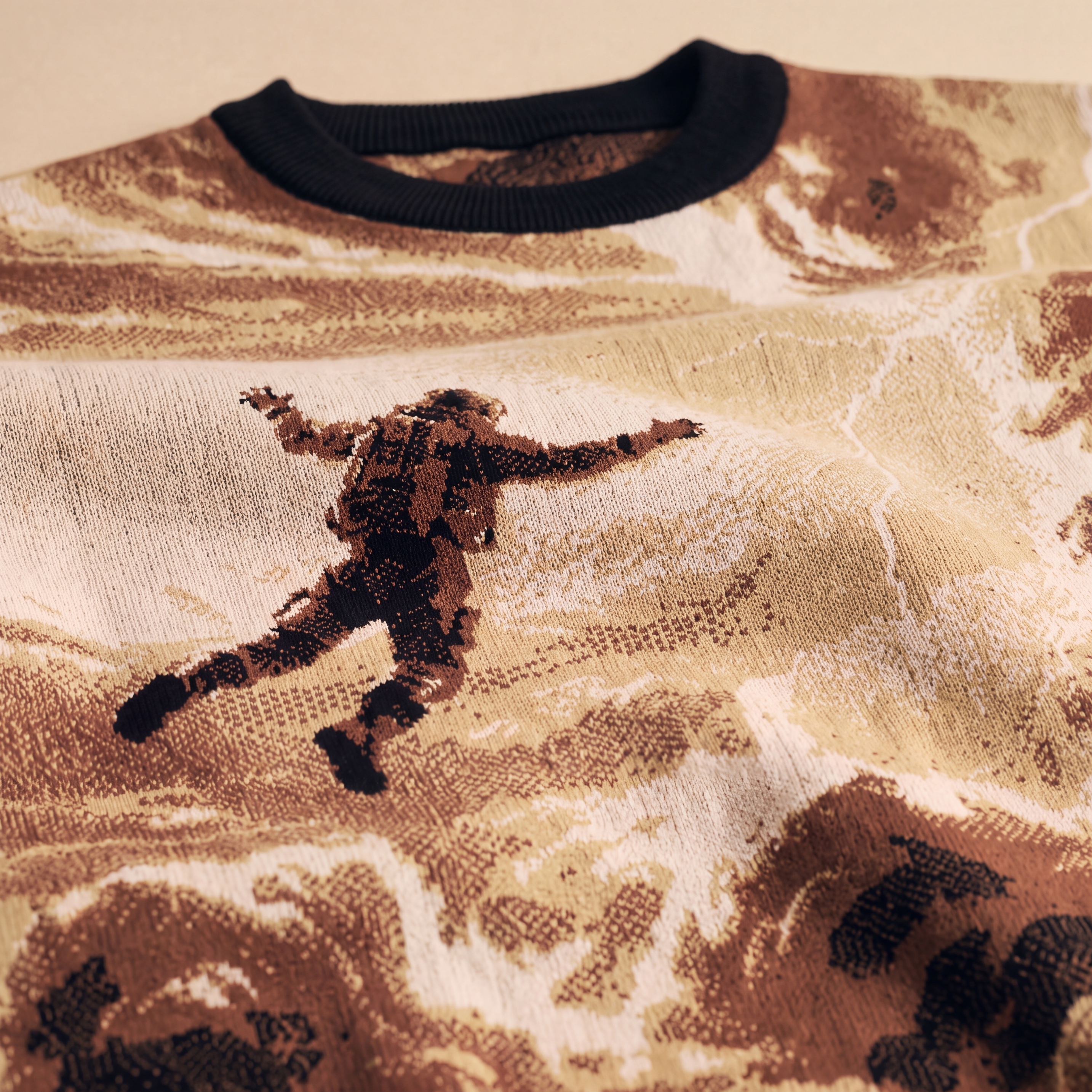 Falling Through Saturn Skies - Retro Sci-Fi Astronaut Knit T-Shirt | Space Age Retrofuturism Streetwear Oversized Woven Jacquard Tee