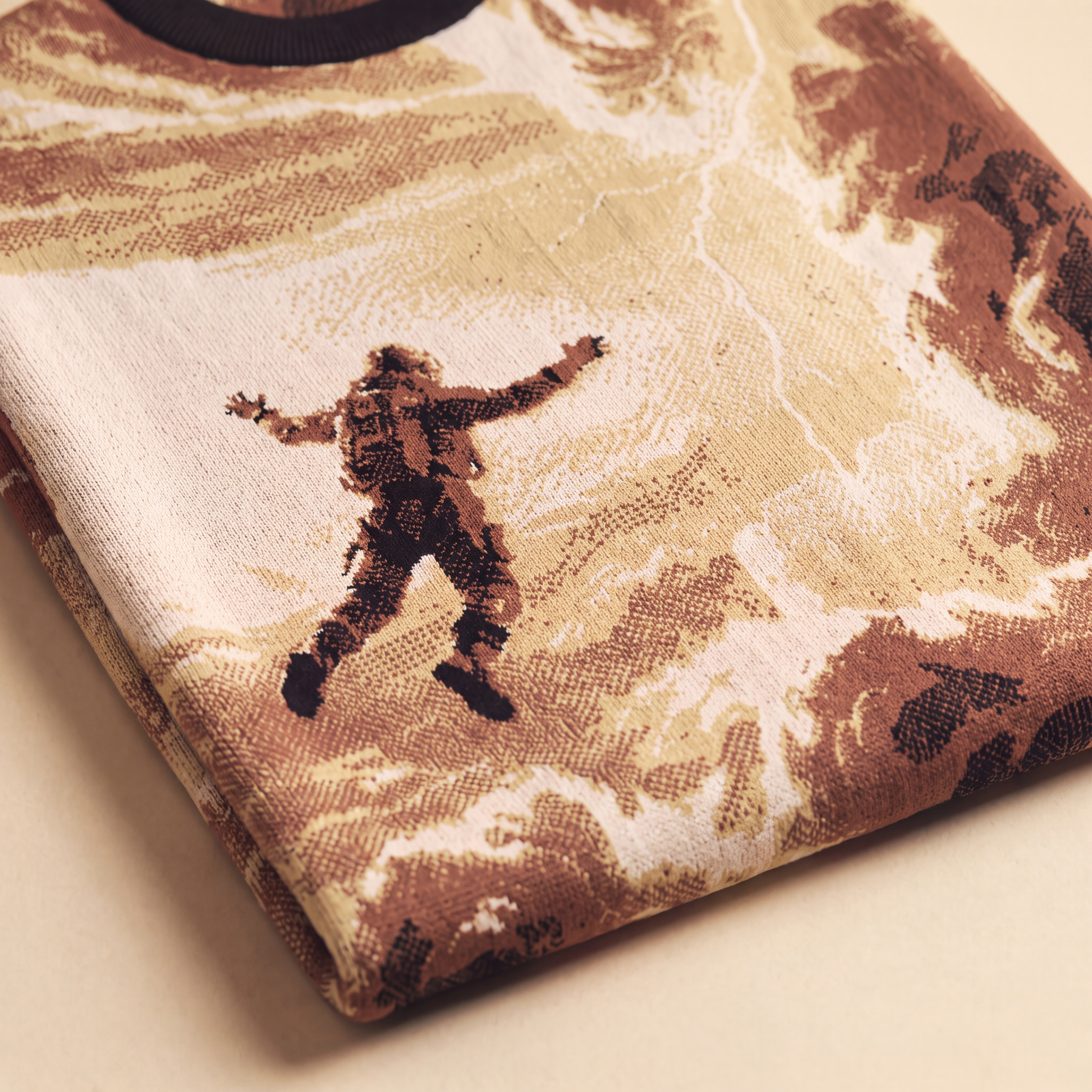 Falling Through Saturn Skies - Retro Sci-Fi Astronaut Knit T-Shirt | Space Age Retrofuturism Streetwear Oversized Woven Jacquard Tee