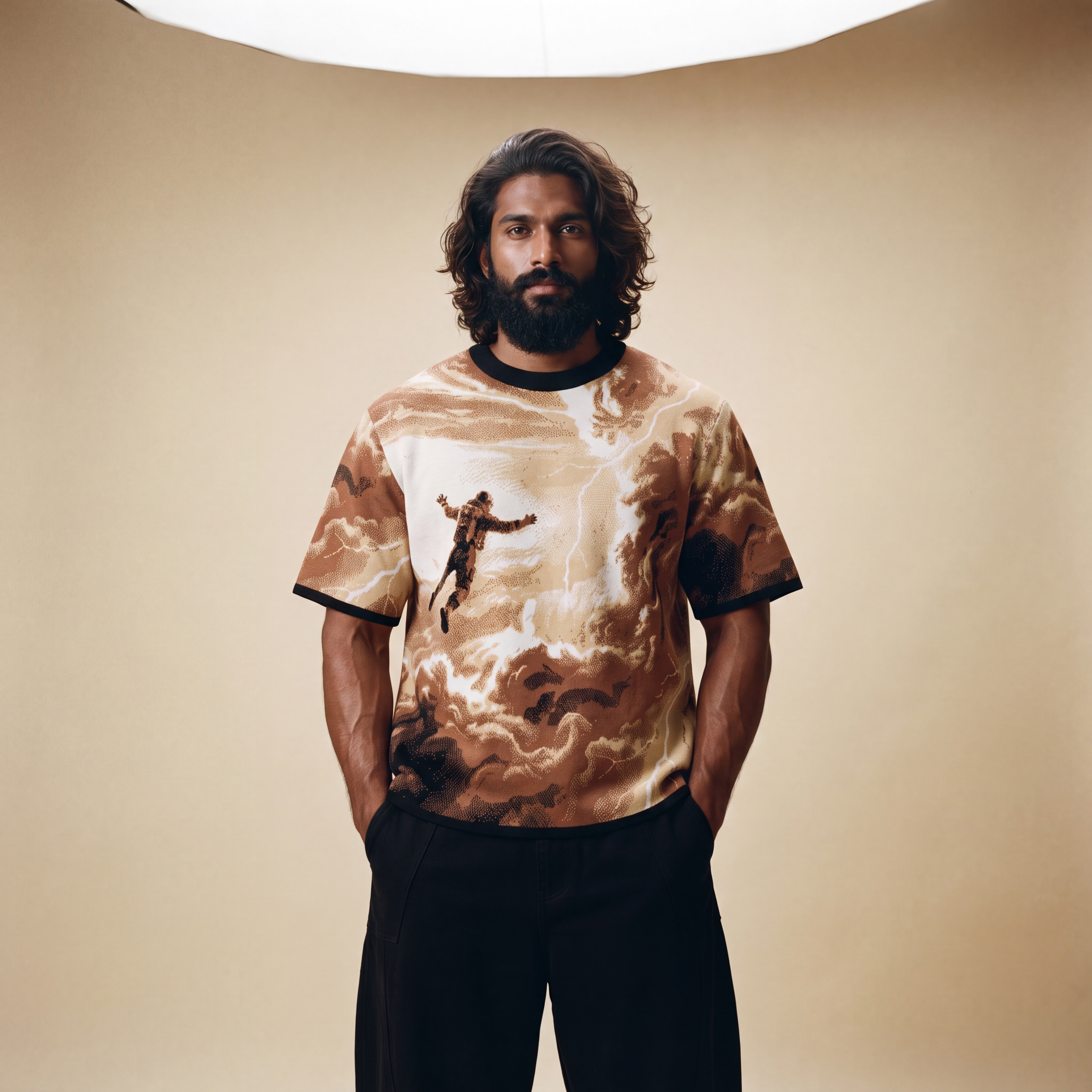 Falling Through Saturn Skies - Retro Sci-Fi Astronaut Knit T-Shirt | Space Age Retrofuturism Streetwear Oversized Woven Jacquard Tee