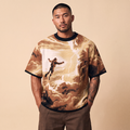 Falling Through Saturn Skies - Retro Sci-Fi Astronaut Knit T-Shirt | Space Age Retrofuturism Streetwear Oversized Woven Jacquard Tee