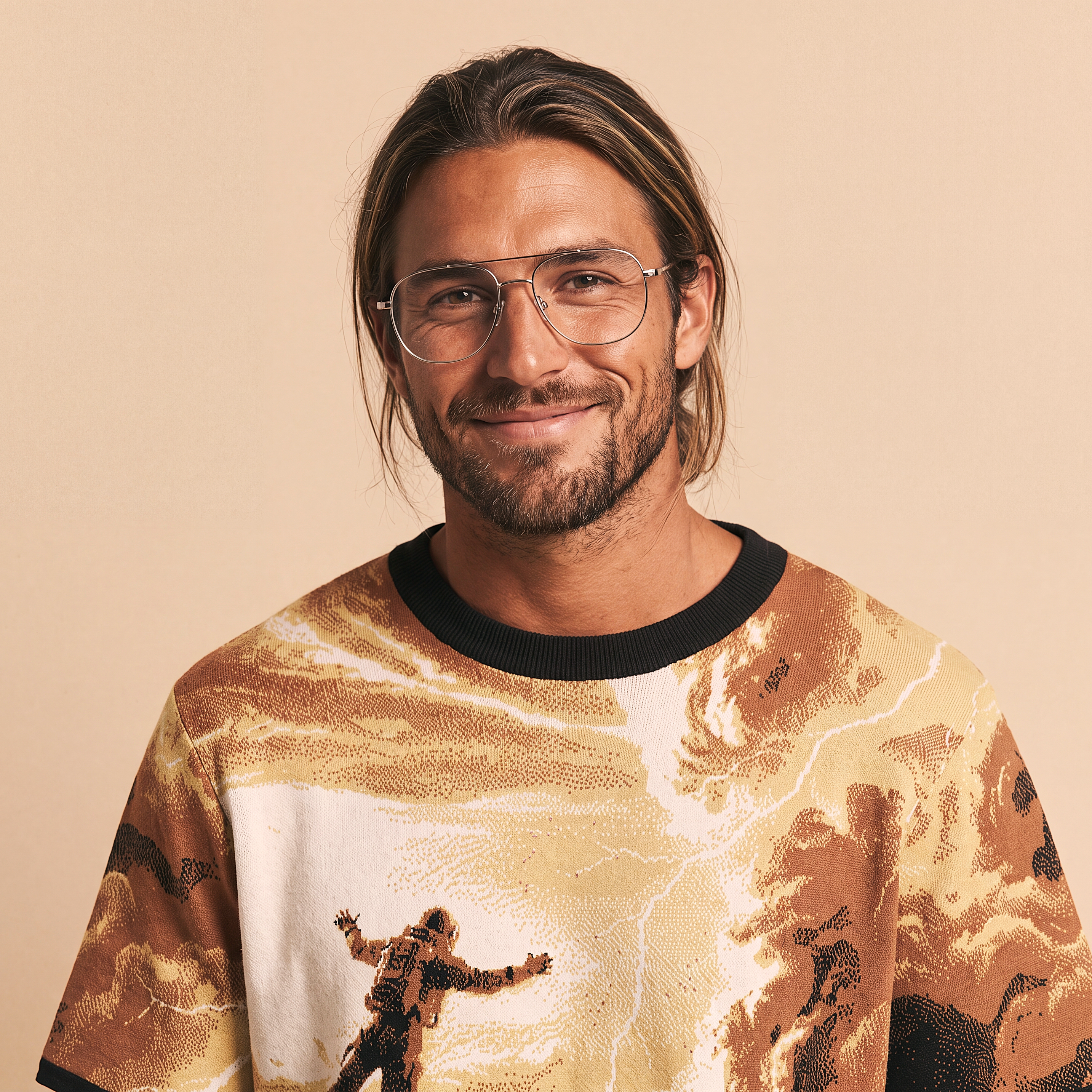 Falling Through Saturn Skies - Retro Sci-Fi Astronaut Knit T-Shirt | Space Age Retrofuturism Streetwear Oversized Woven Jacquard Tee