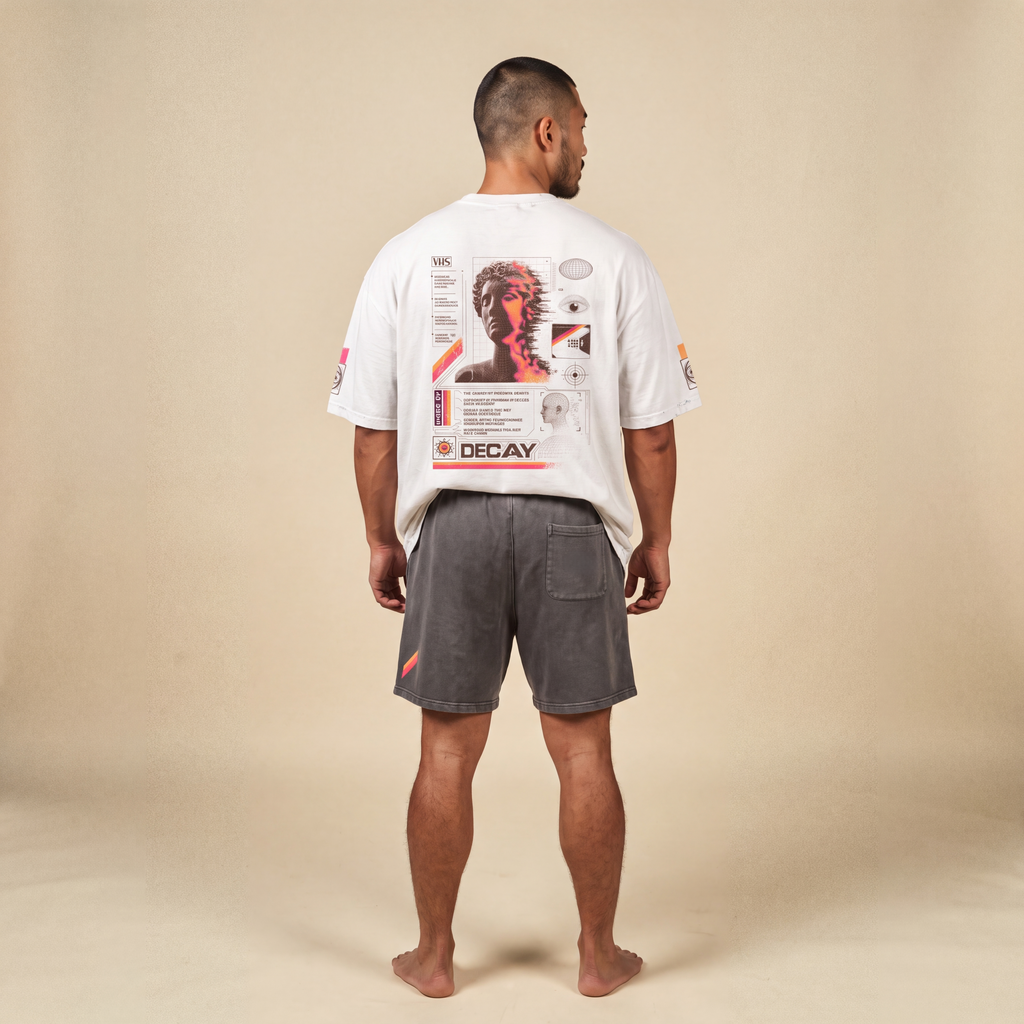 Analog Decay Frayed Boxy Graphic Tee - VHS Vaporwave & Greco-Roman Dark Academia Streetwear