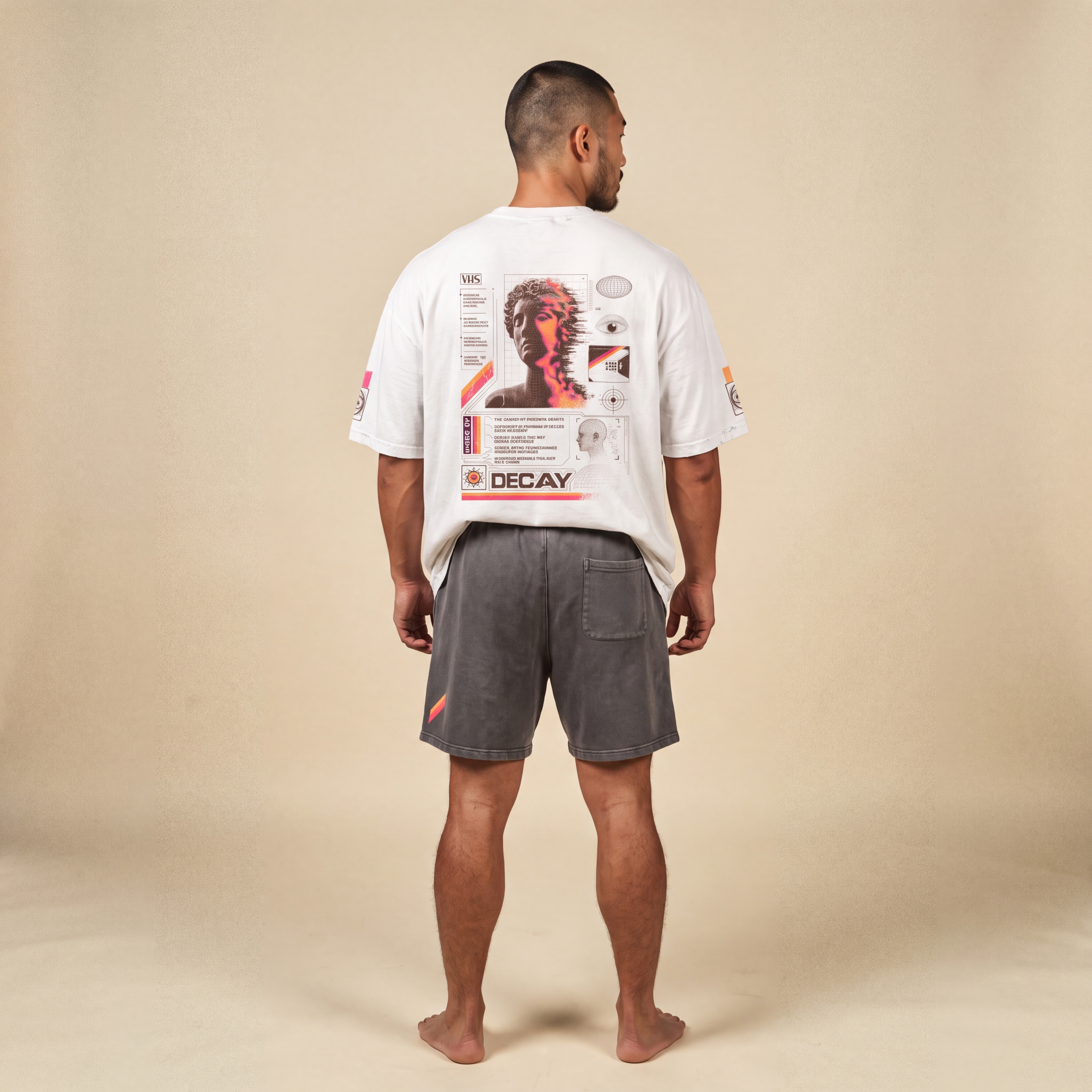 Analog Decay Frayed Boxy Graphic Tee - VHS Vaporwave & Greco-Roman Dark Academia Streetwear