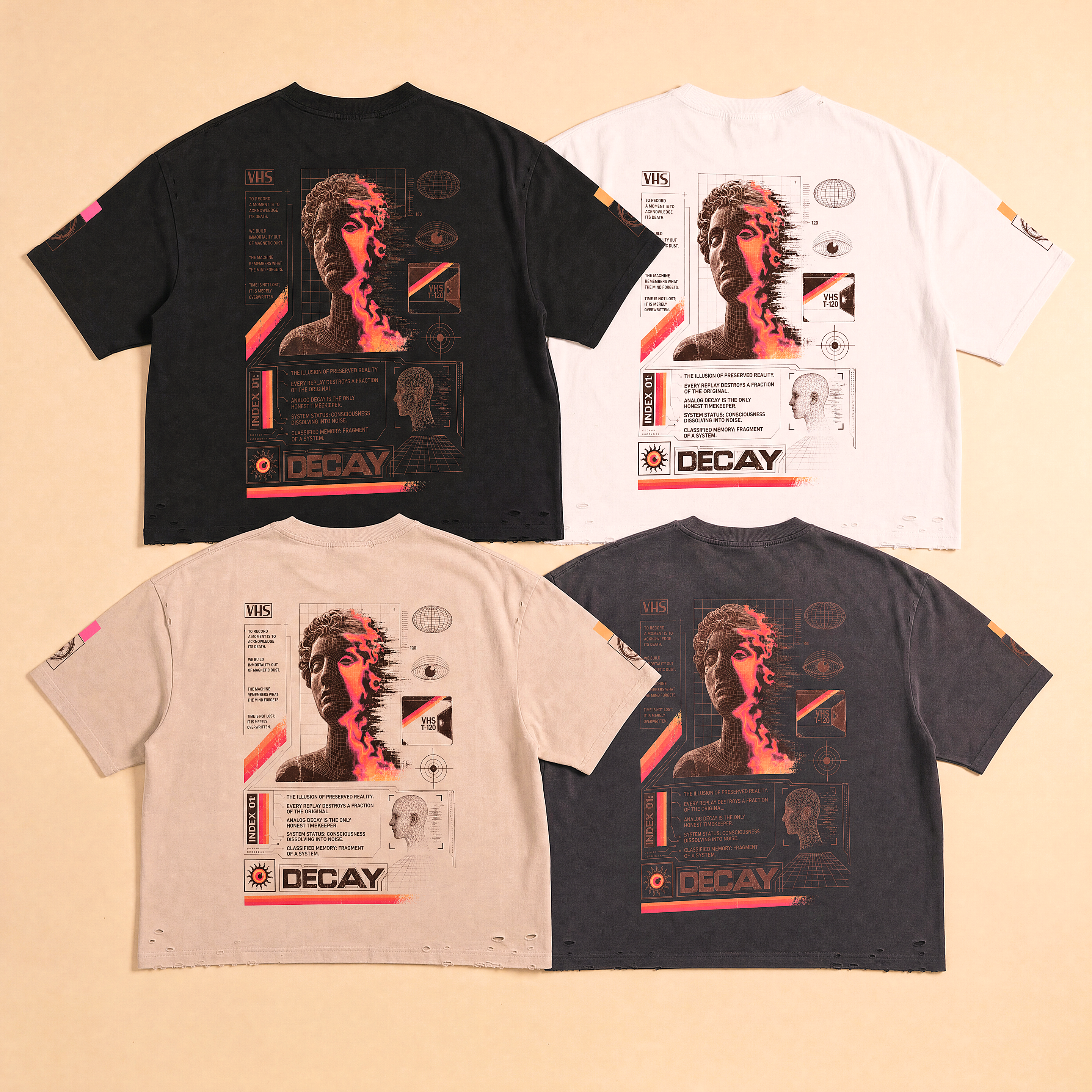 Analog Decay Frayed Boxy Graphic Tee - VHS Vaporwave & Greco-Roman Dark Academia Streetwear