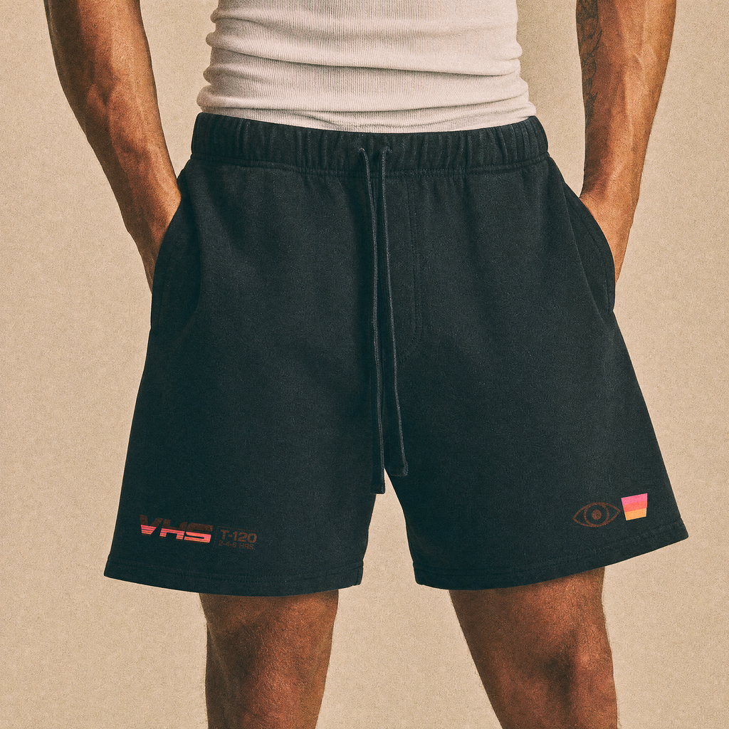 Analog Decay Frayed Boxy Vintage Wash Sweat Shorts - VHS Vaporwave & Greco-Roman Dark Academia Streetwear