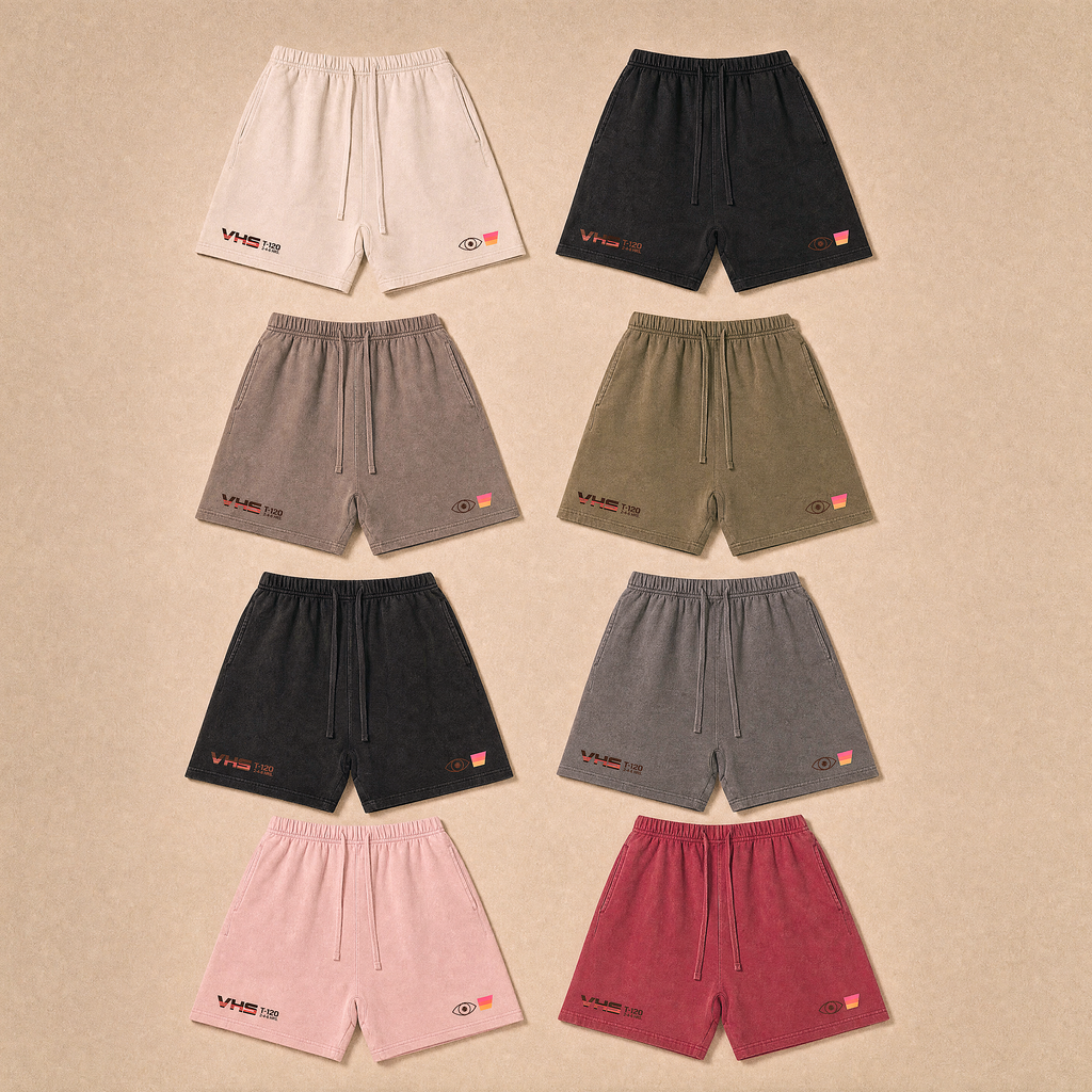 Analog Decay Frayed Boxy Vintage Wash Sweat Shorts - VHS Vaporwave & Greco-Roman Dark Academia Streetwear