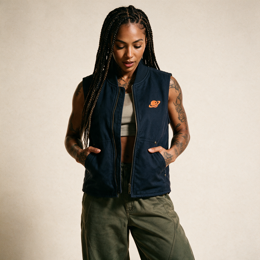 Orange Orbital Archive Planet Logo Embroidered Utility Vest | Workwear Duck Cloth Vest