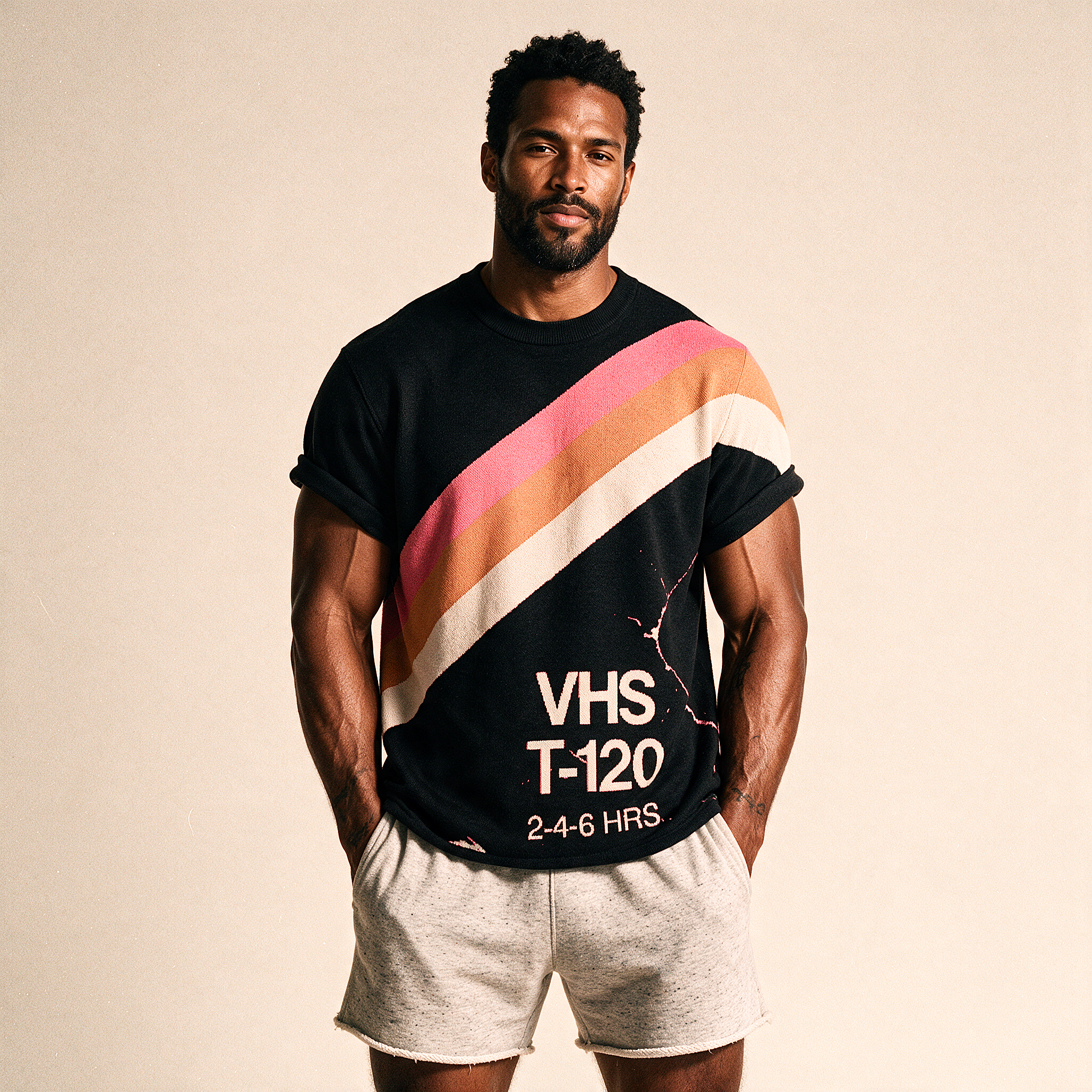 Retro VHS T-Shirt | 80s Synthwave Knit Streetwear | Vintage Tape Cassette Futurism Oversized Unisex Jacquard Tee