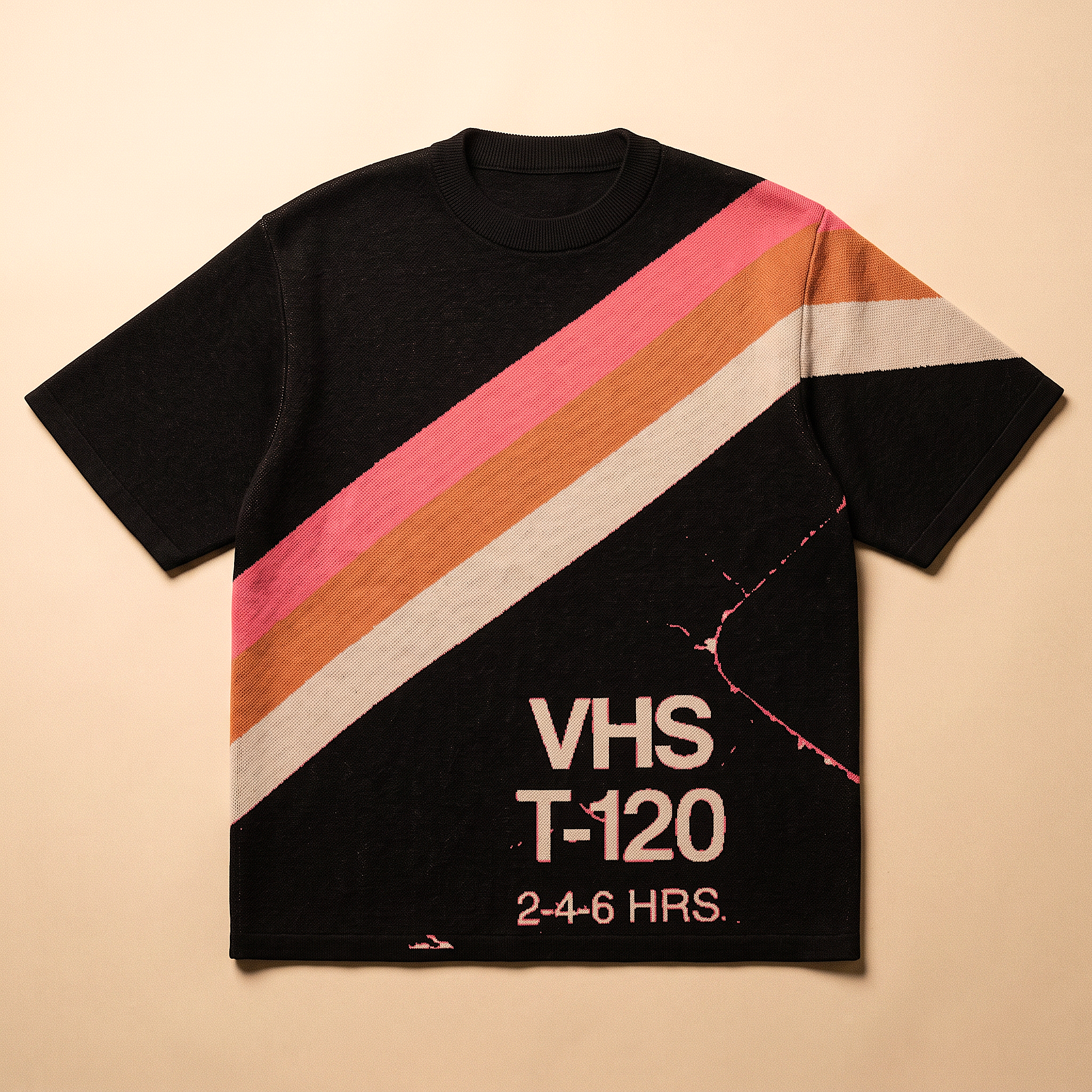 Retro VHS T-Shirt | 80s Synthwave Knit Streetwear | Vintage Tape Cassette Futurism Oversized Unisex Jacquard Tee