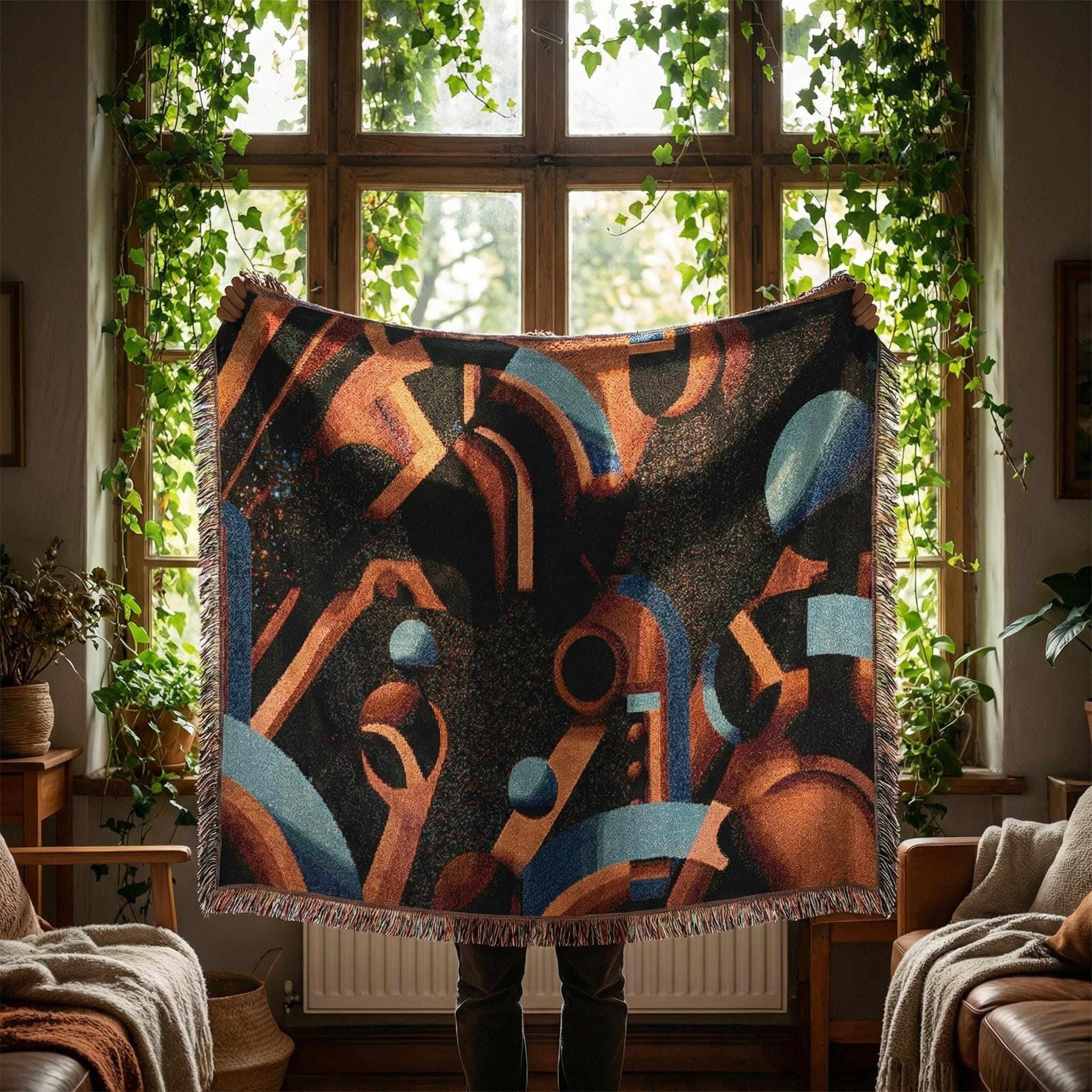 Minoan Abstract Retro-Futurist Woven Blanket
