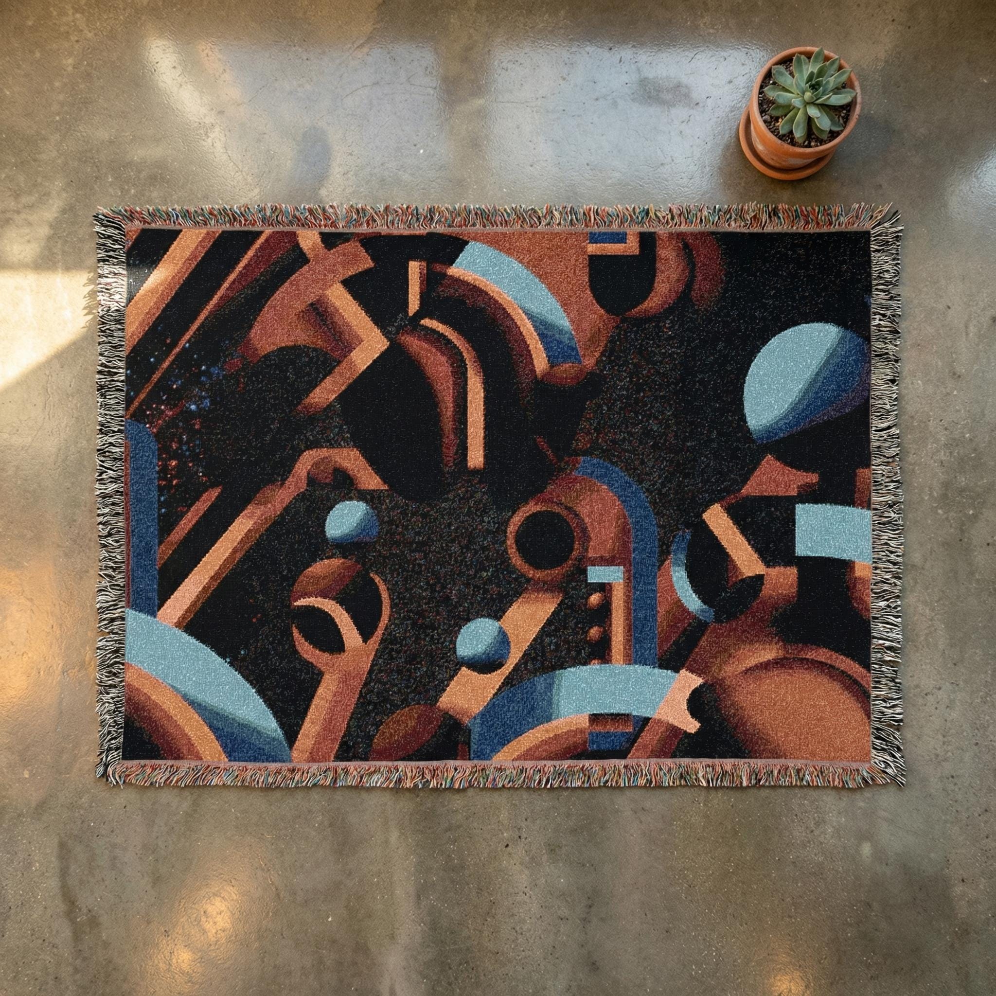 Minoan Abstract Retro-Futurist Woven Blanket