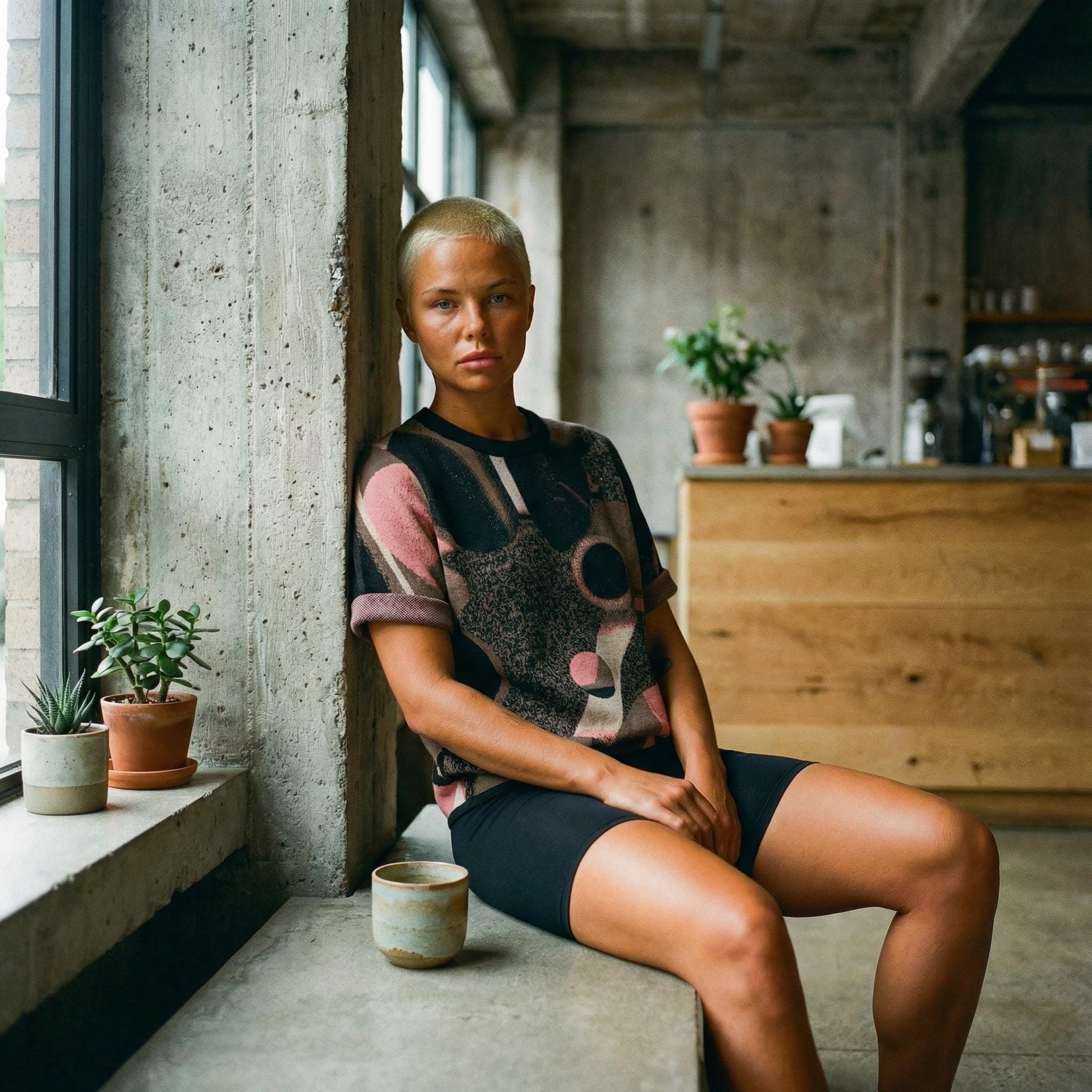 Minoan Abstract Earth-toned Retro-Futurist Jacquard T-Shirt — Ancient Future Geometric Knit Tee - Indie Aesthetic Woven Streetwear