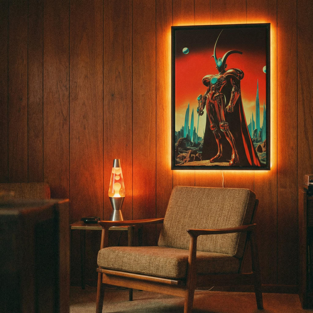 The Arbiter — Retro-Futurist Sci-Fi Framed Canvas — Space Knight Surreal Fantasy Wall Art