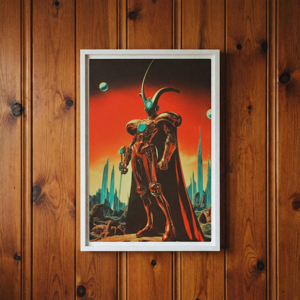 The Arbiter — Retro-Futurist Sci-Fi Framed Canvas — Space Knight Surreal Fantasy Wall Art