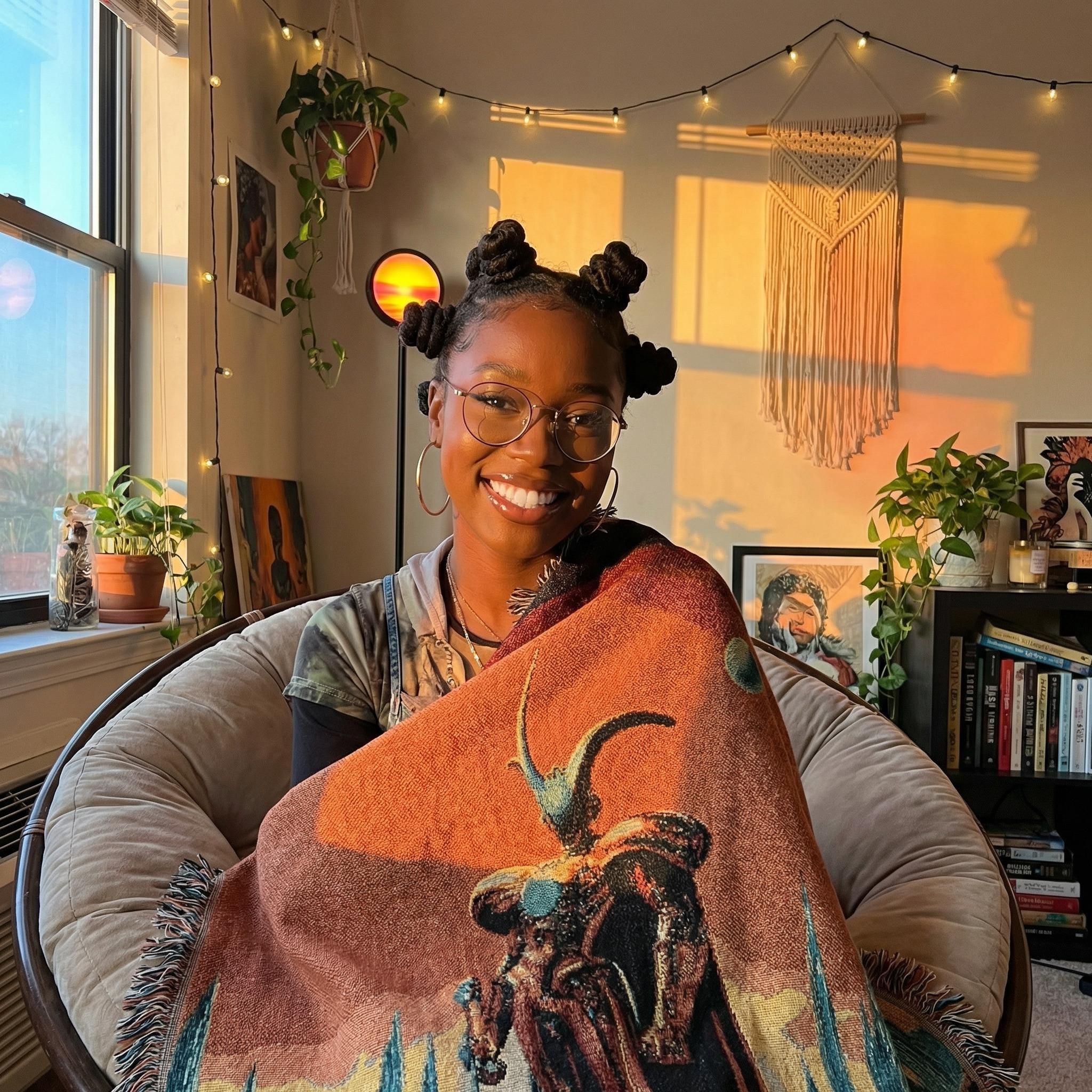 Sci-Fi Space Knight Woven Blanket | Retro Alien Landscape Throw