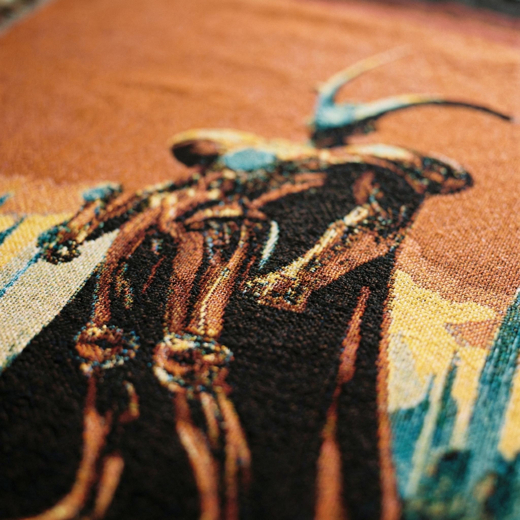 Sci-Fi Space Knight Woven Blanket | Retro Alien Landscape Throw