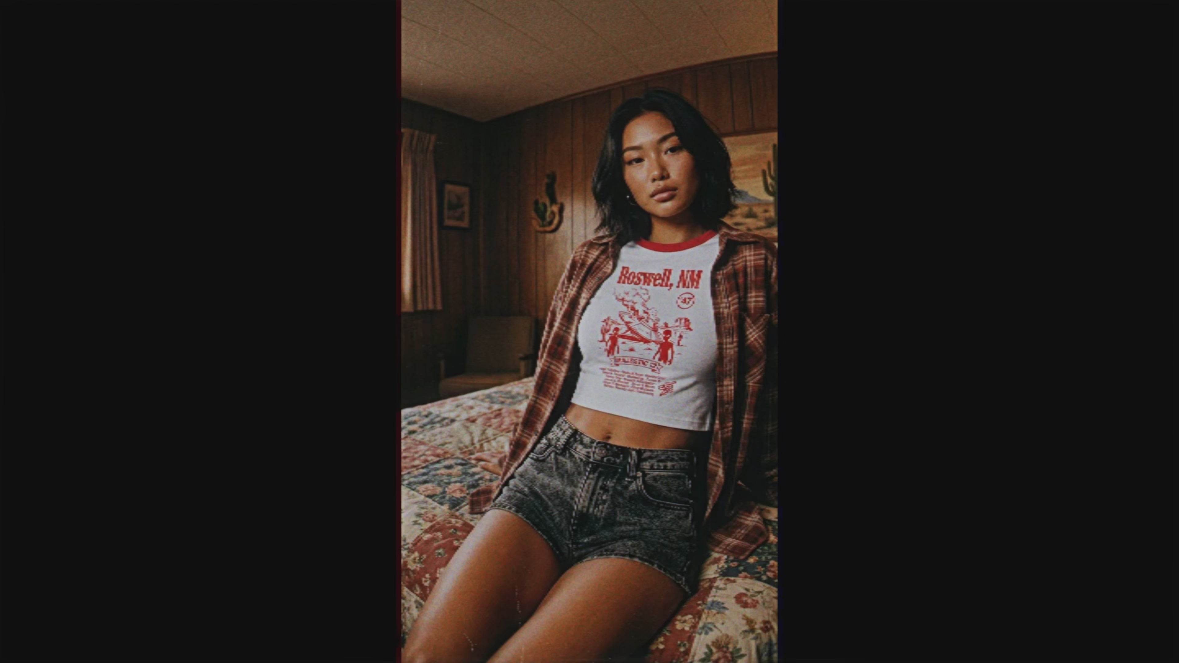 Roswell UFO Retro Flying Saucer Cropped Women's Ringer Tee | Alien Saucer Graphic Tee