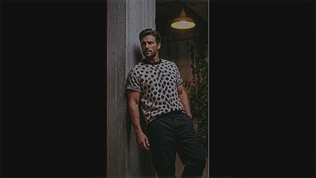 Cheetah Print Knitted T-Shirt — Heavyweight Unisex Jacquard Soft Cotton Blend Knitted Tee — All-Over Animal Print Streetwear
